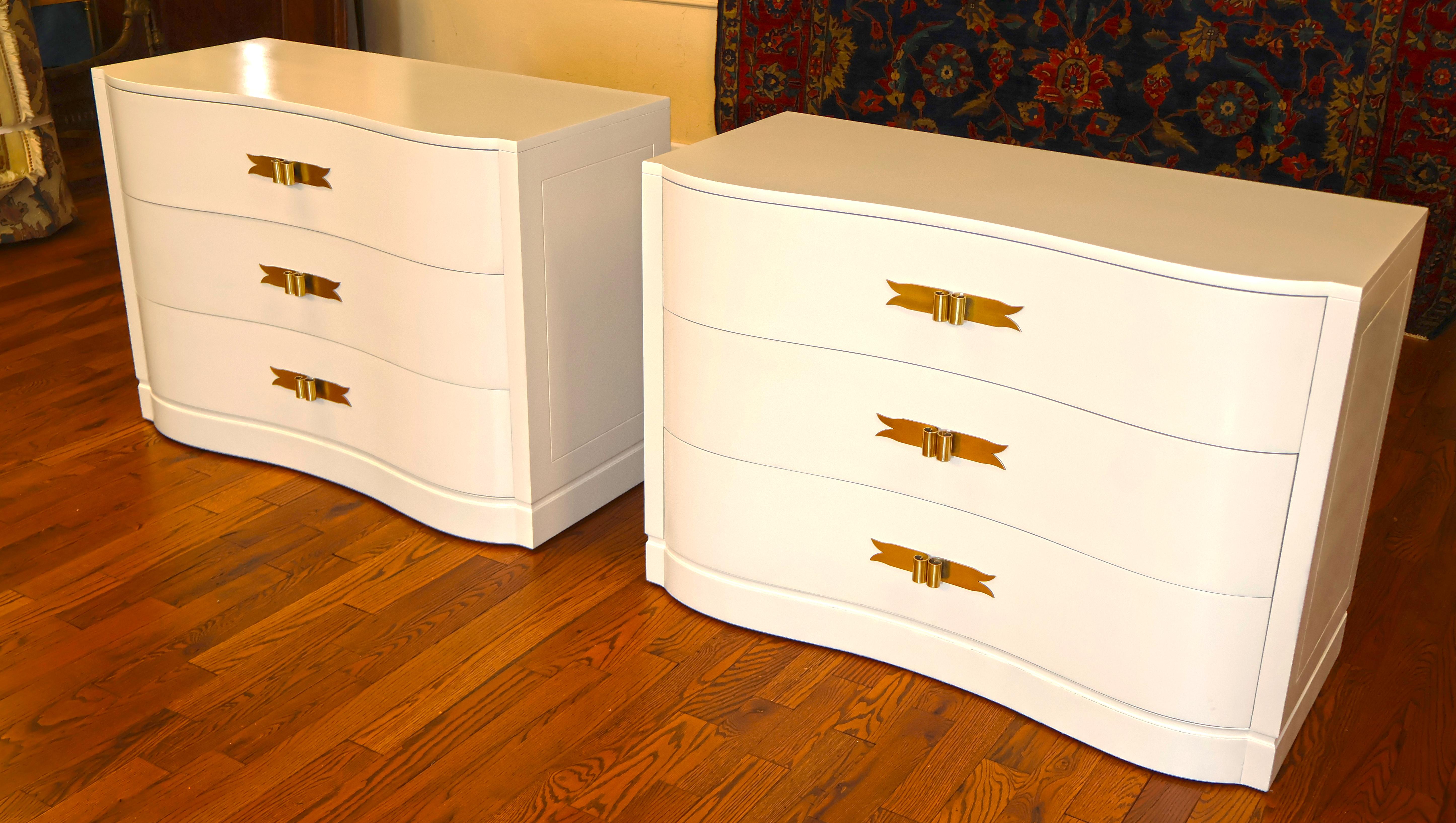 American Pair of Lorin Jackson For Grosfeld House Hollywood Regency Modern White Dressers For Sale