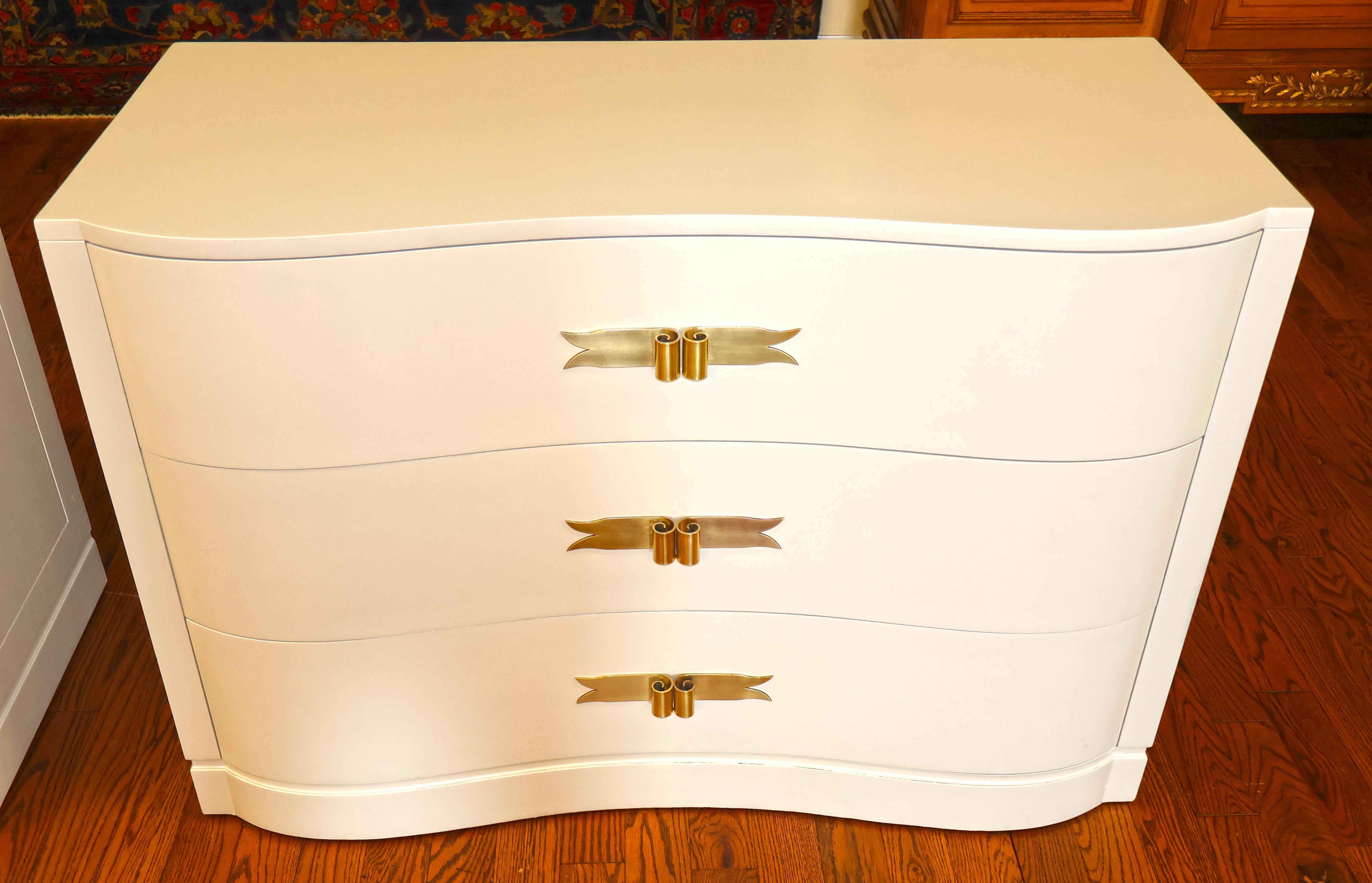 20th Century Pair of Lorin Jackson For Grosfeld House Hollywood Regency Modern White Dressers For Sale