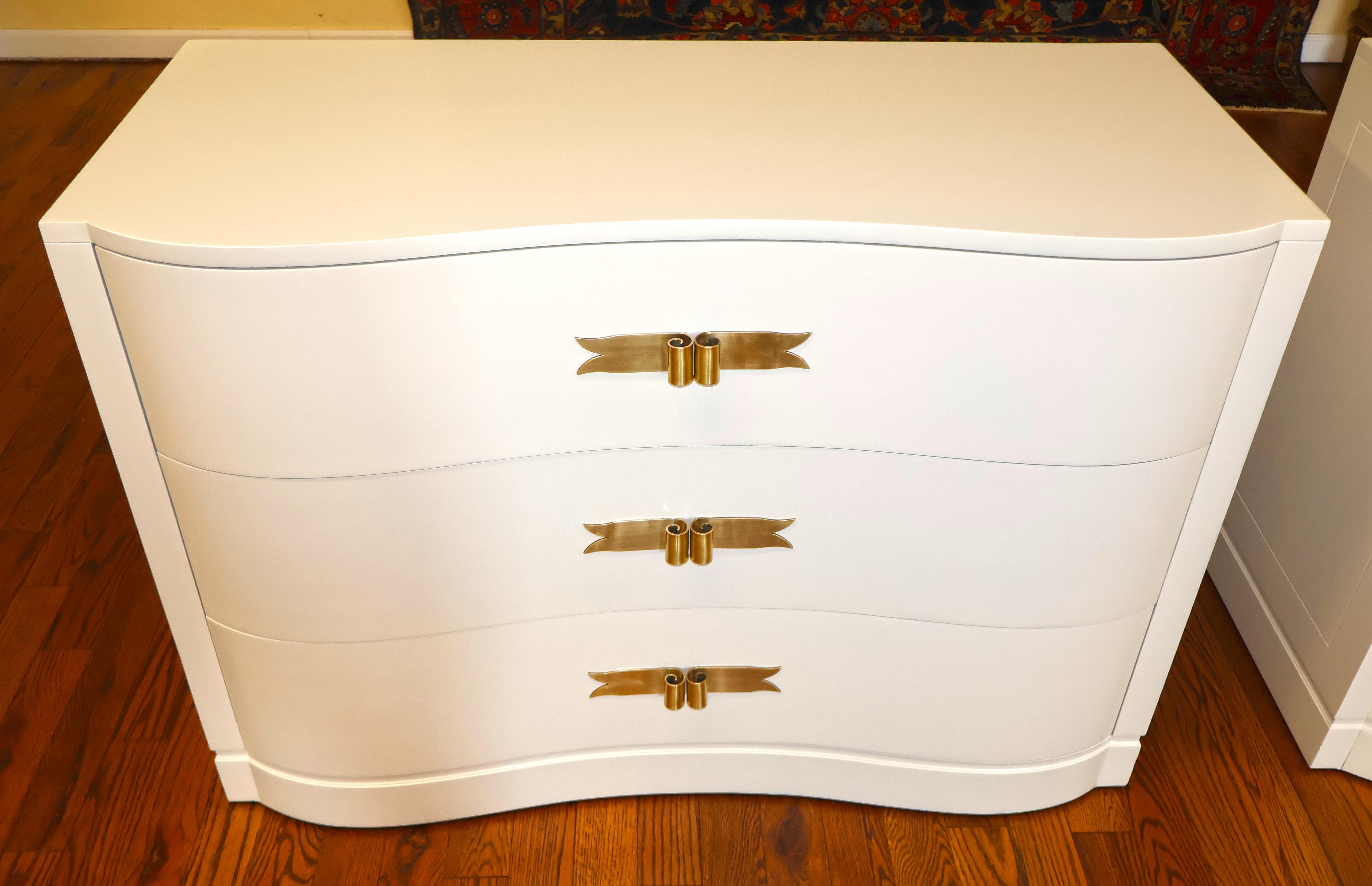 Mahogany Pair of Lorin Jackson For Grosfeld House Hollywood Regency Modern White Dressers For Sale