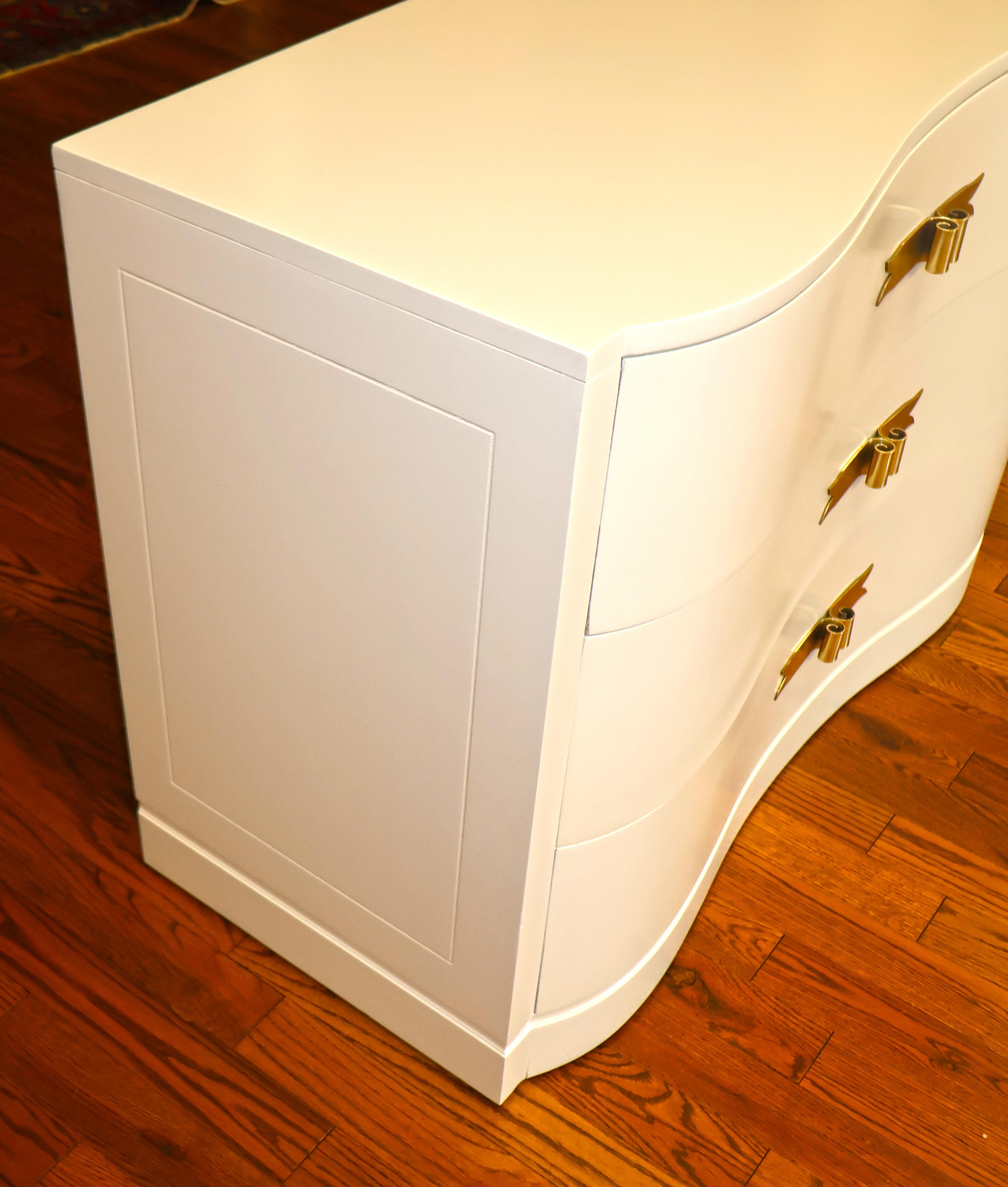 Pair of Lorin Jackson For Grosfeld House Hollywood Regency Modern White Dressers For Sale 1