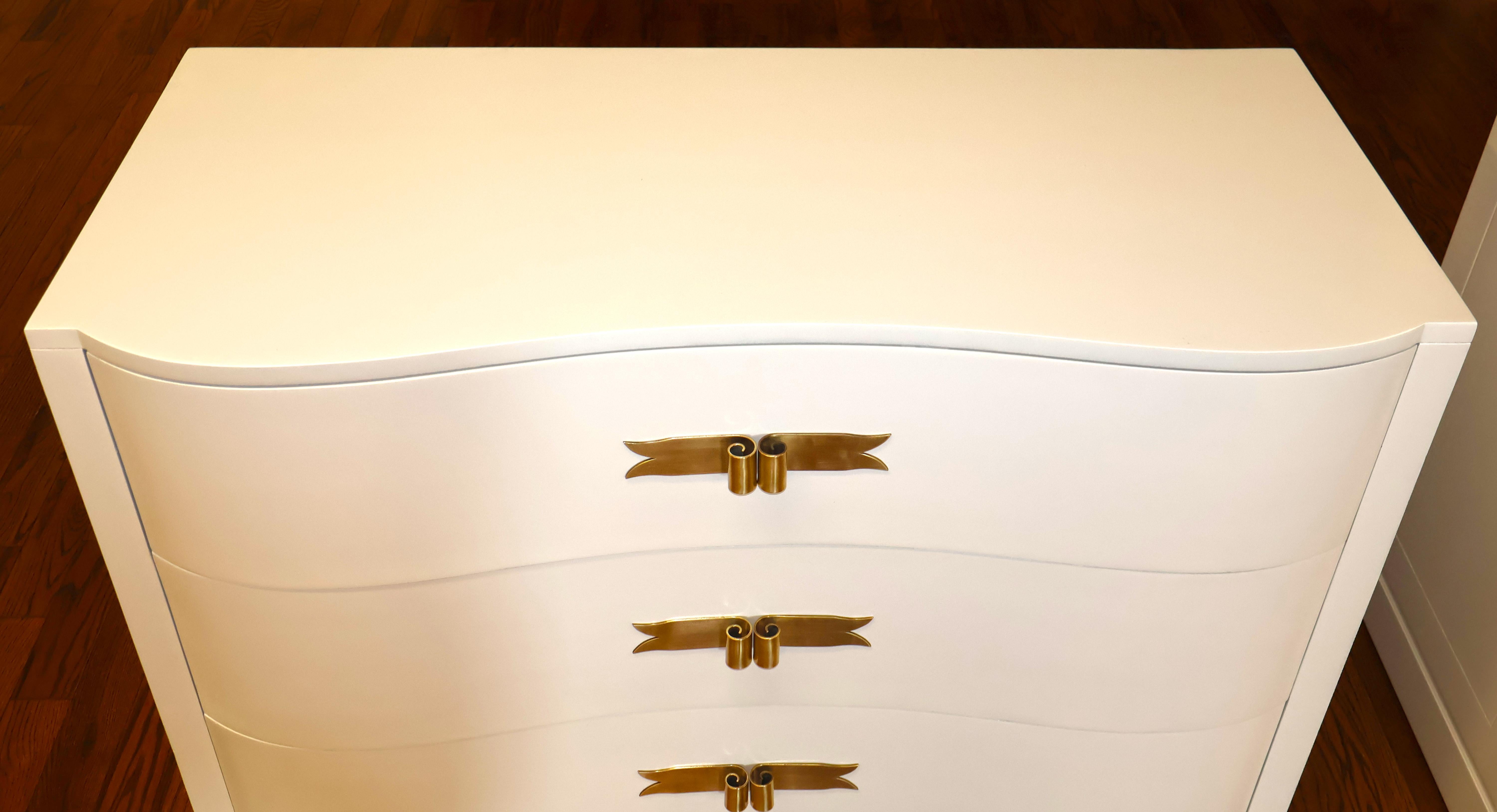 Pair of Lorin Jackson For Grosfeld House Hollywood Regency Modern White Dressers For Sale 2
