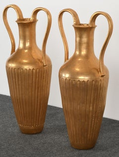 Pair of Lorin Marsh Gilt Etruscan Floor Vases or Urns, 1980s