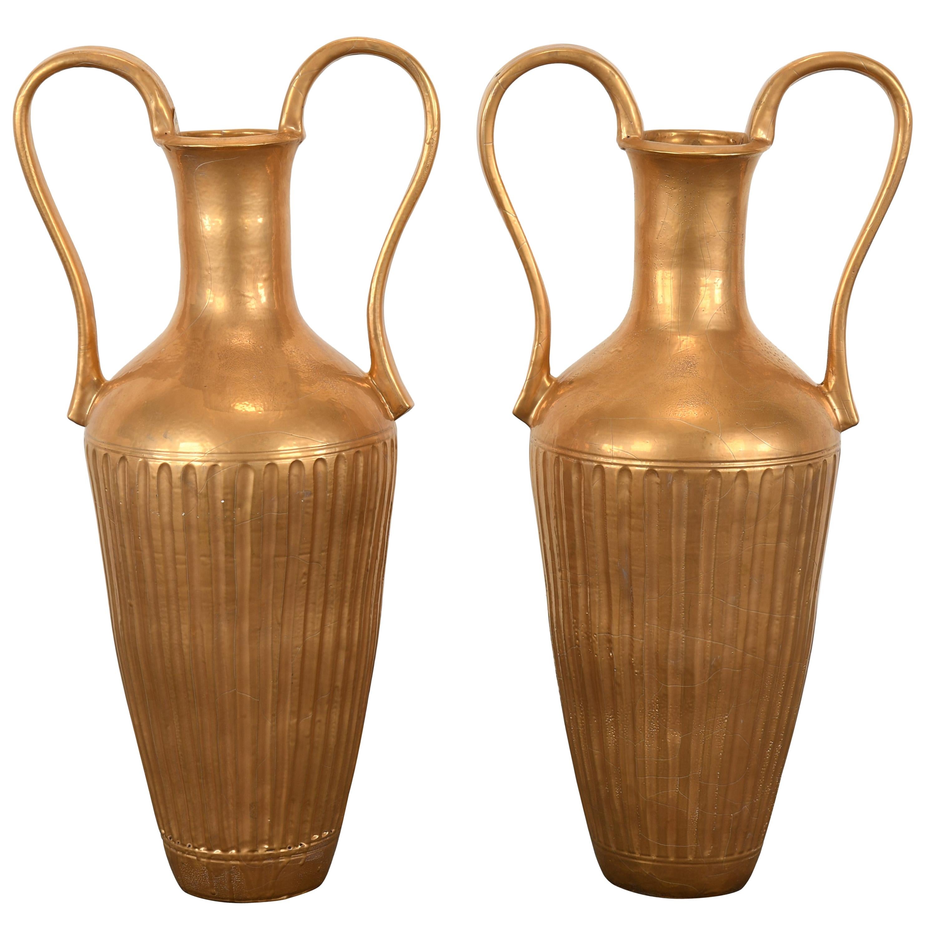 Pair of Lorin Marsh Gilt Etruscan Floor Vases or Urns, 1980s
