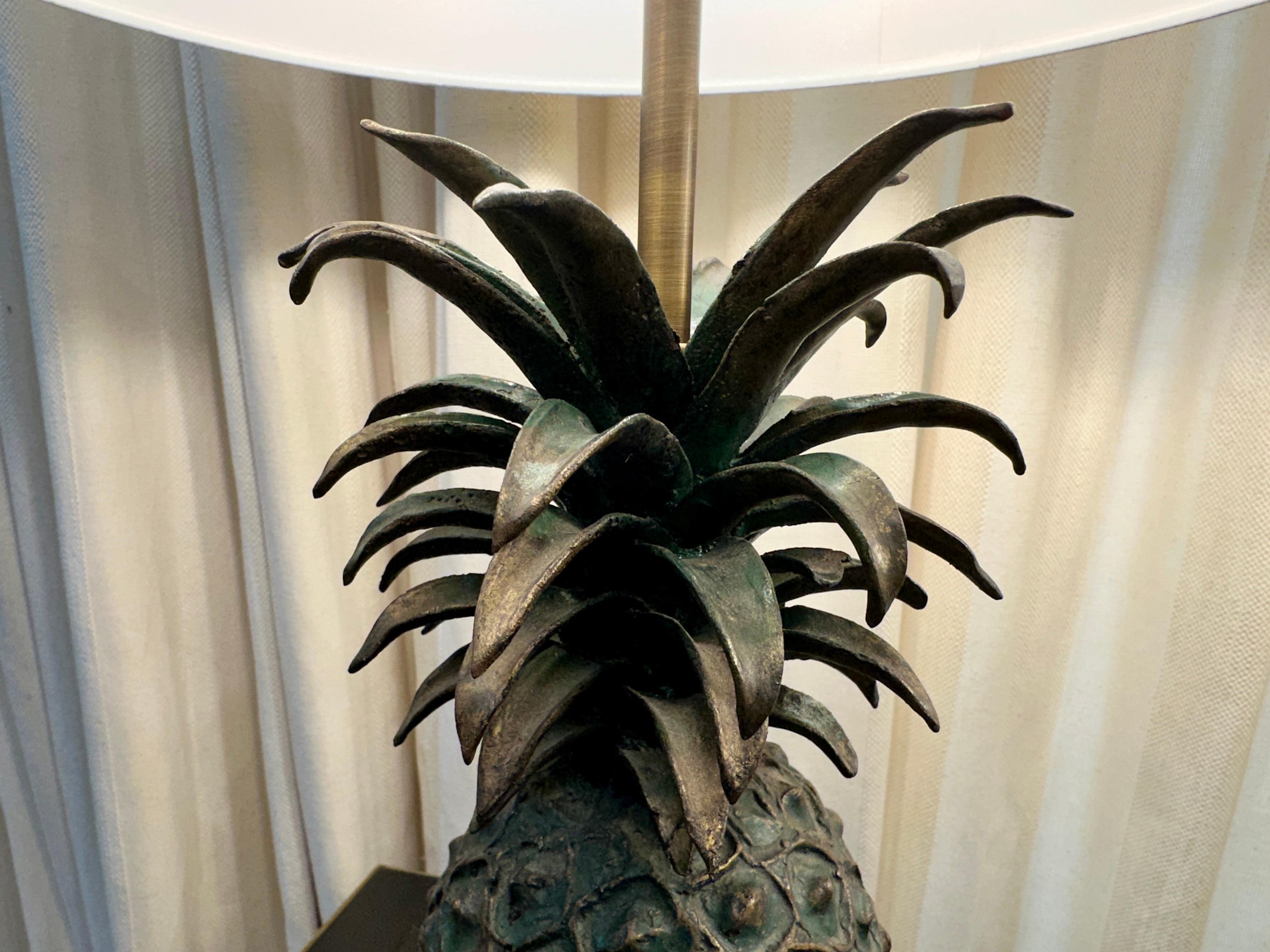 British Colonial Pair of Lost Wax Bronze Pineapple Lamps from the Cote d'Ivoire For Sale