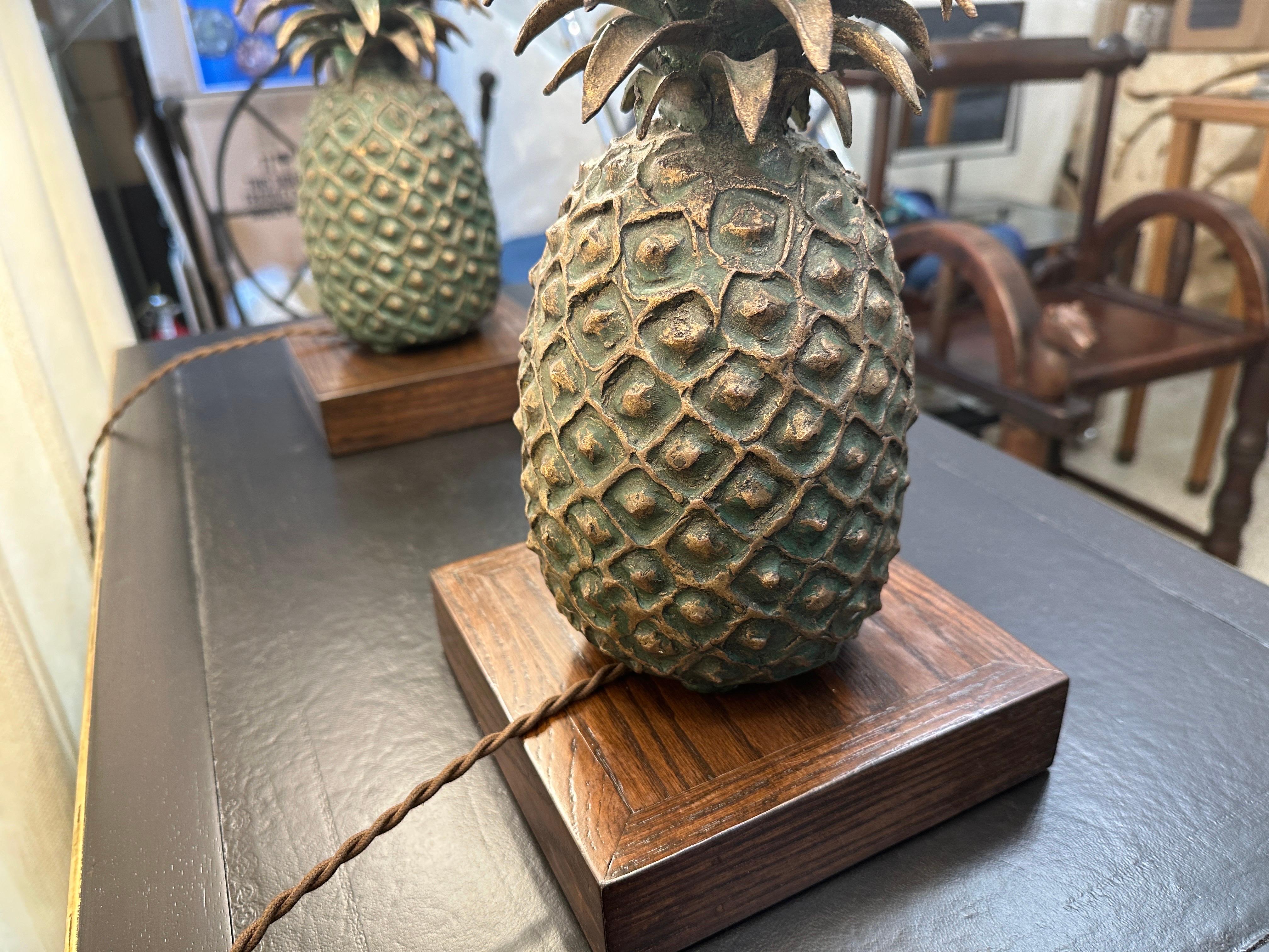 Ivorian Pair of Lost Wax Bronze Pineapple Lamps from the Cote d'Ivoire For Sale