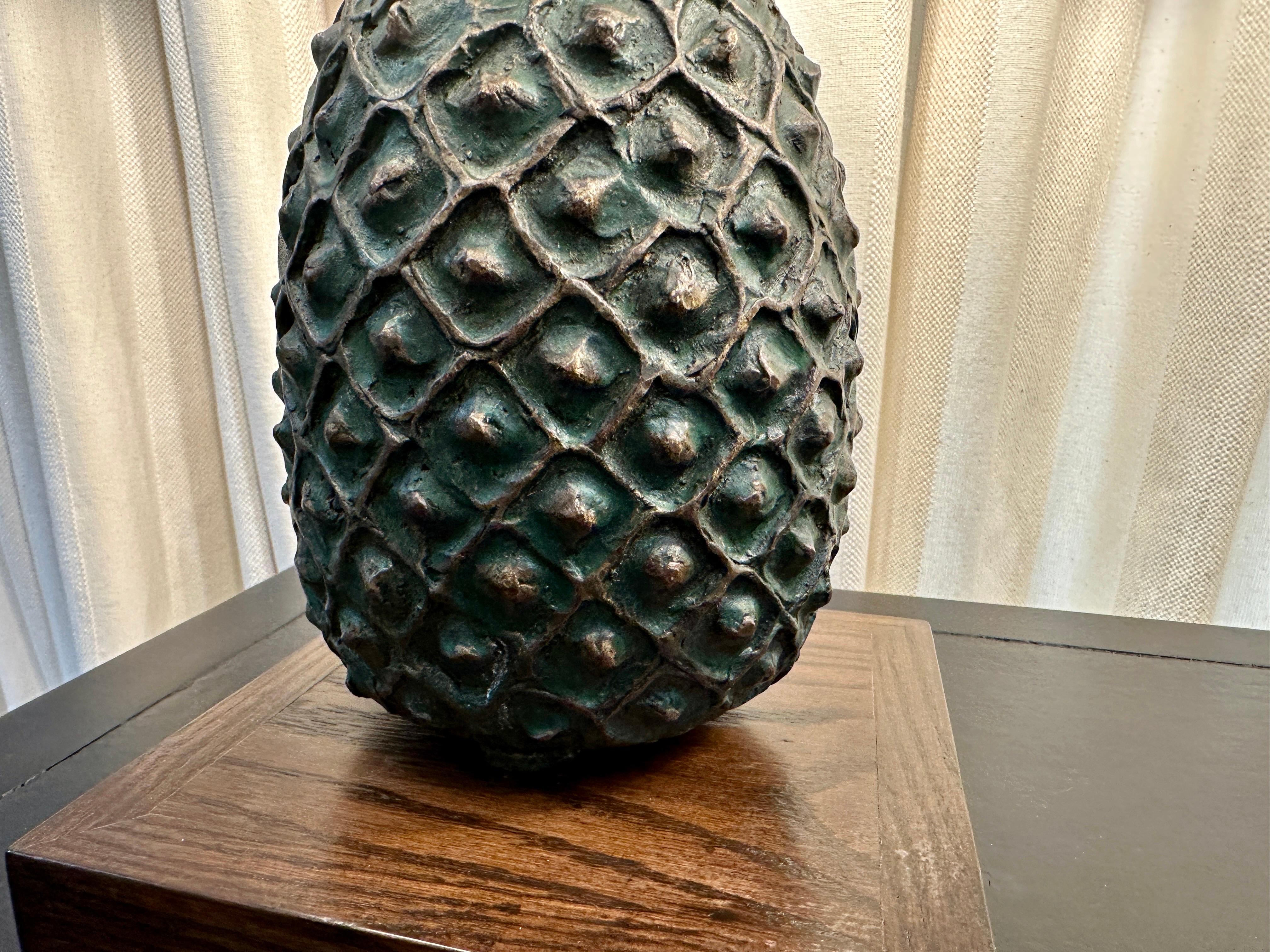 Pair of Lost Wax Bronze Pineapple Lamps from the Cote d'Ivoire For Sale 1