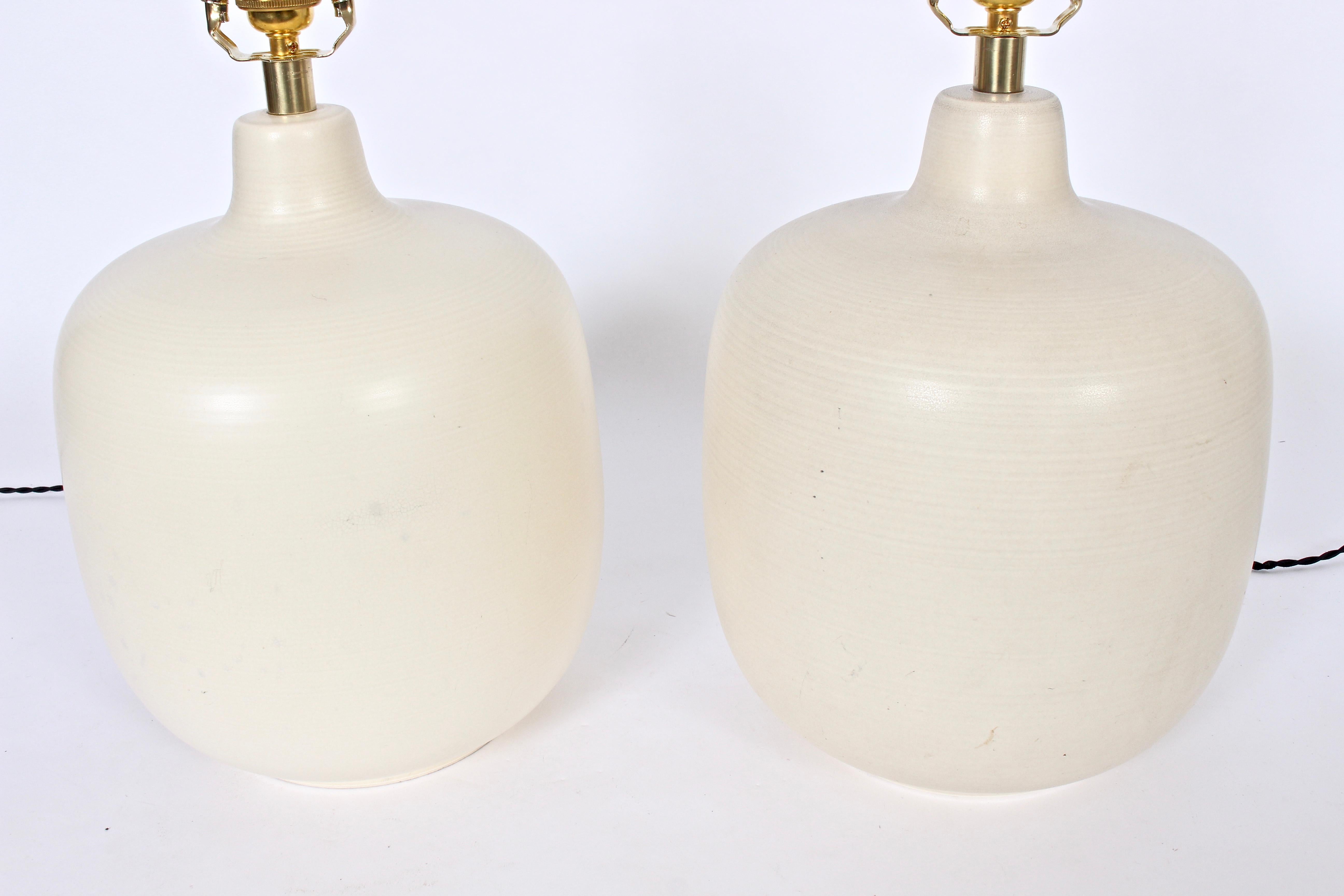 Mid-Century Modern Pair of Lotte and Gunnar Bostlund Bone Stoneware Table Lamps