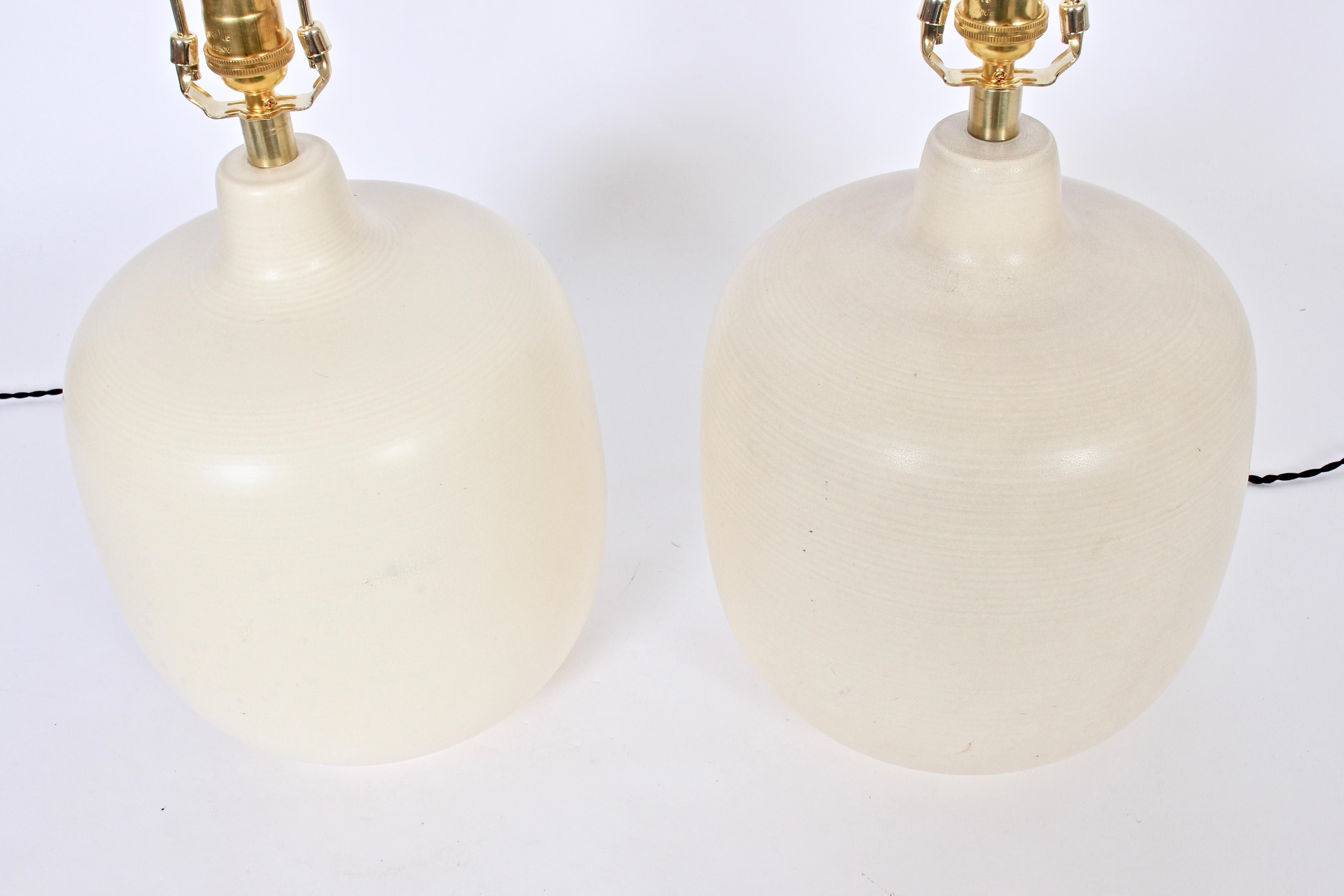 Canadian Pair of Lotte and Gunnar Bostlund Bone Stoneware Table Lamps