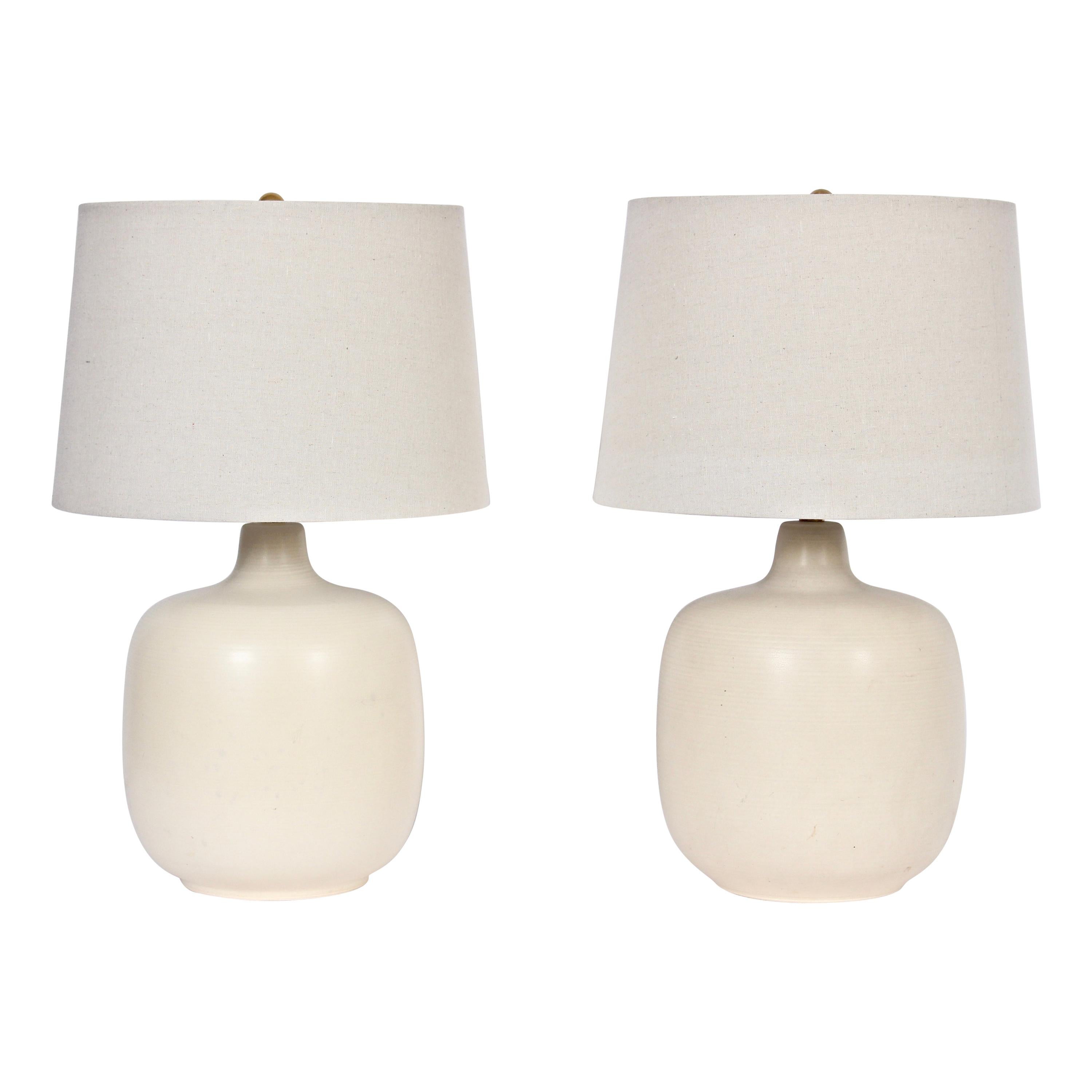 Pair of Lotte and Gunnar Bostlund Bone Stoneware Table Lamps