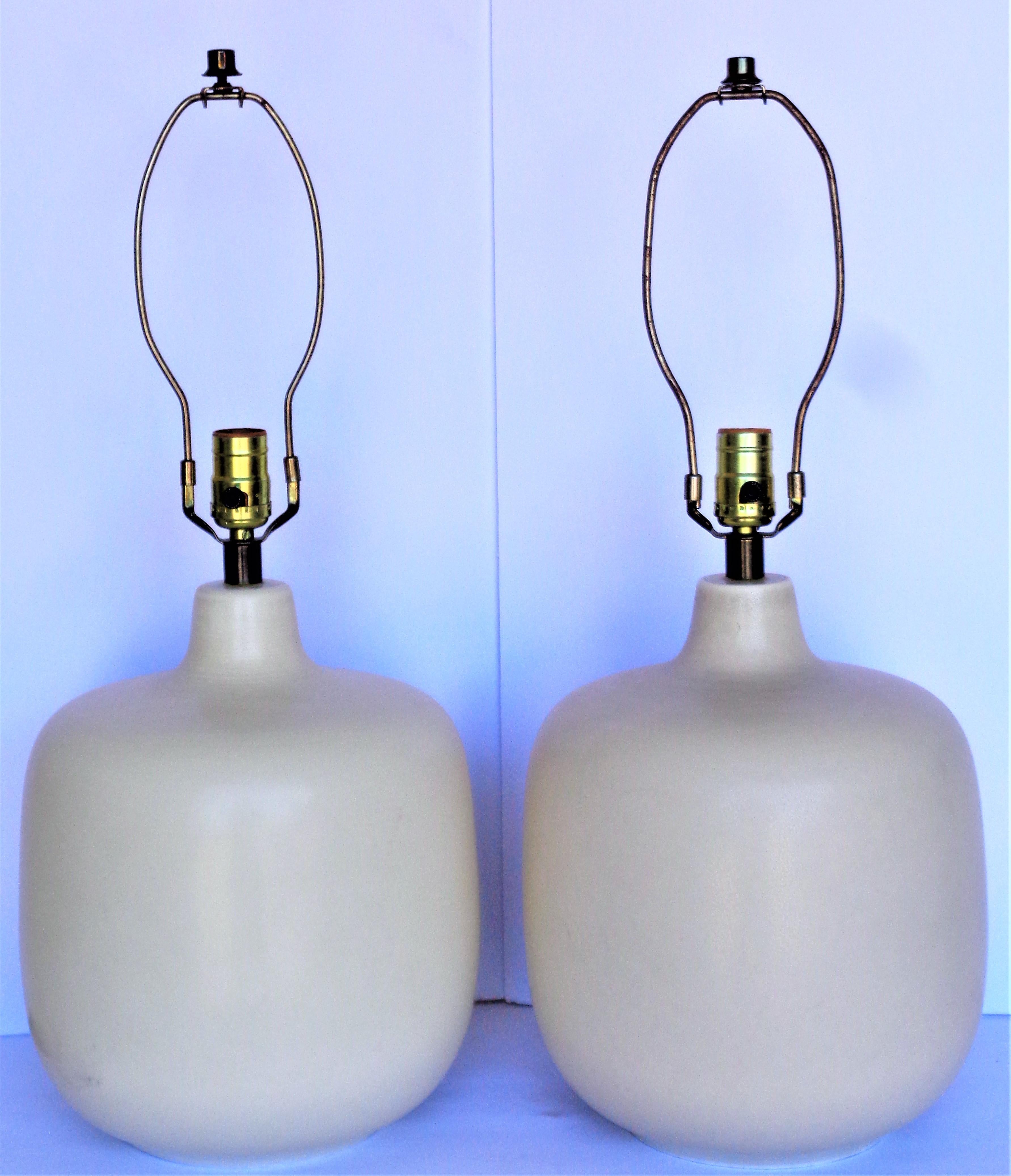 20th Century Lotte and Gunnar Bostlund Eggshell White Glazed Table Lamps