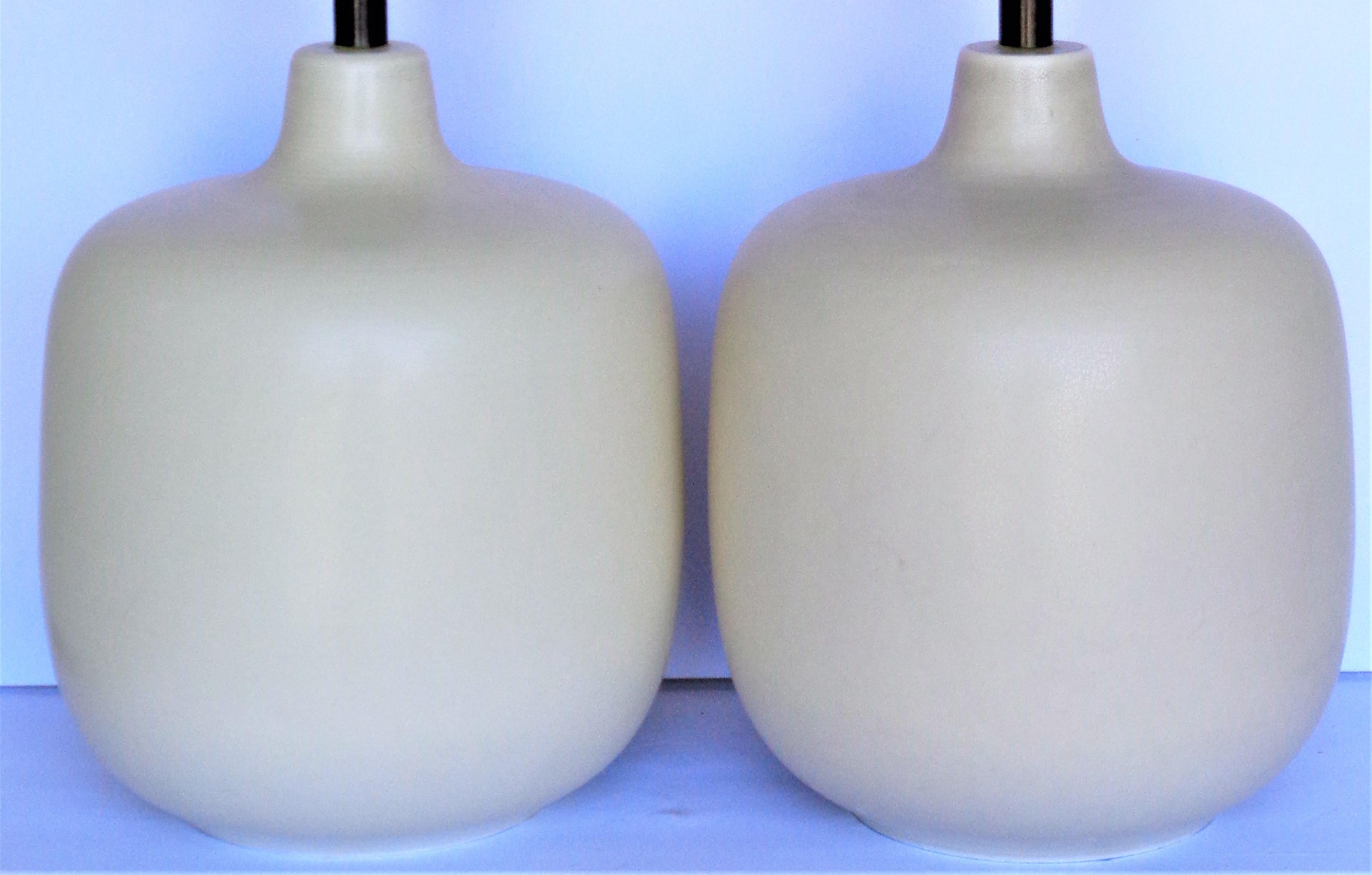 Stoneware Lotte and Gunnar Bostlund Eggshell White Glazed Table Lamps
