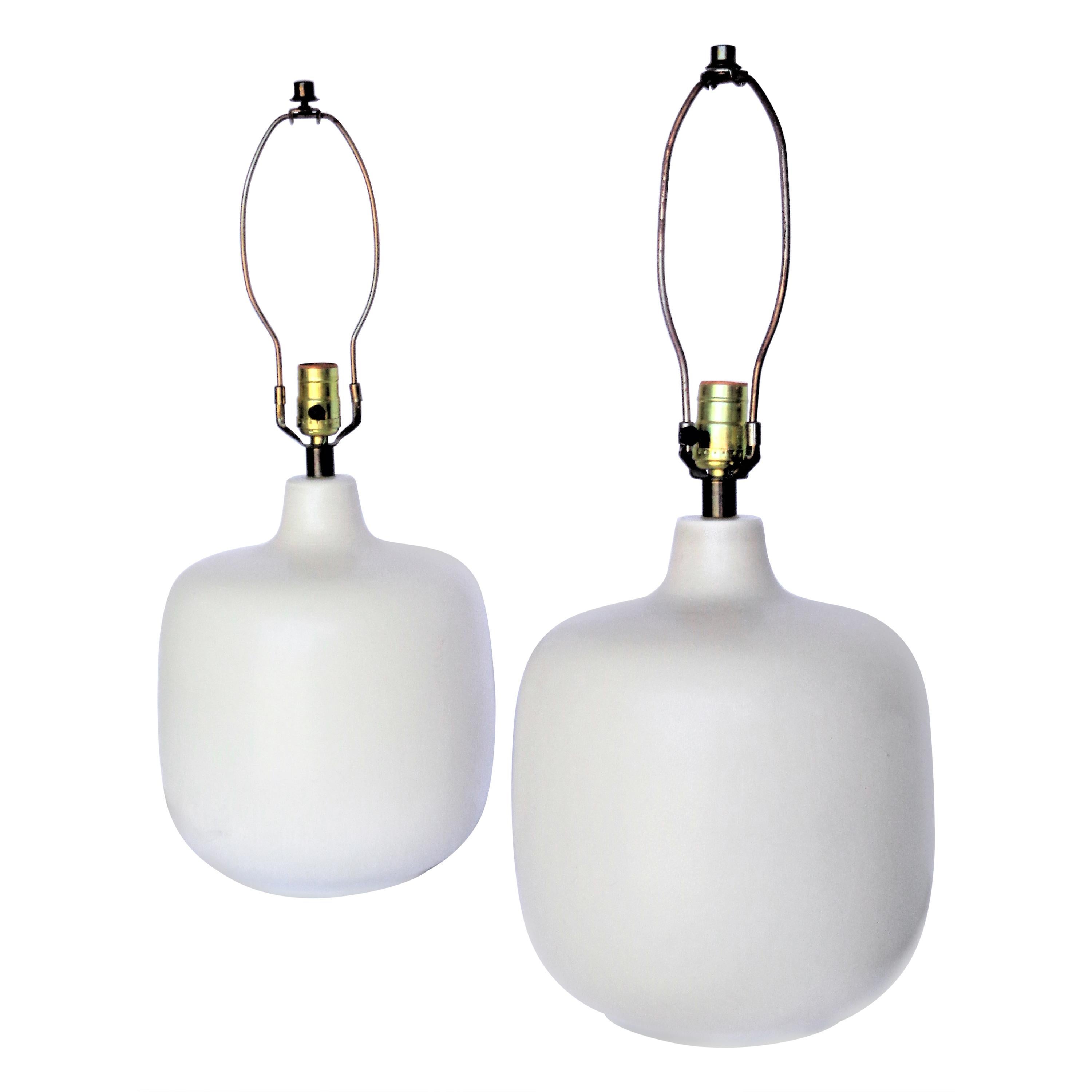 Lotte and Gunnar Bostlund Eggshell White Glazed Table Lamps