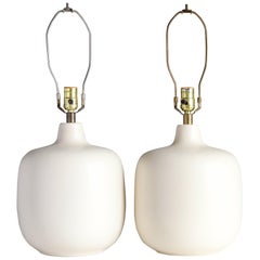 Pair of Lotte Bostlund Large Off-White Ceramic Table Lamps, Stoneware