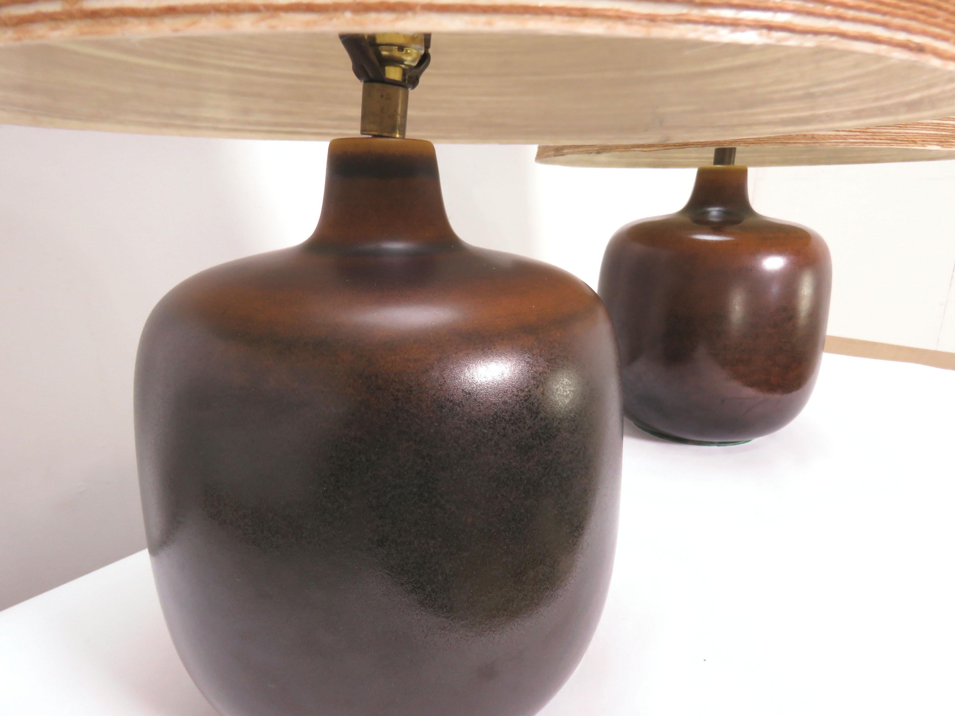 American Pair of Lotte & Gunnar Bostlund Art Pottery Table Lamps, circa 1970s