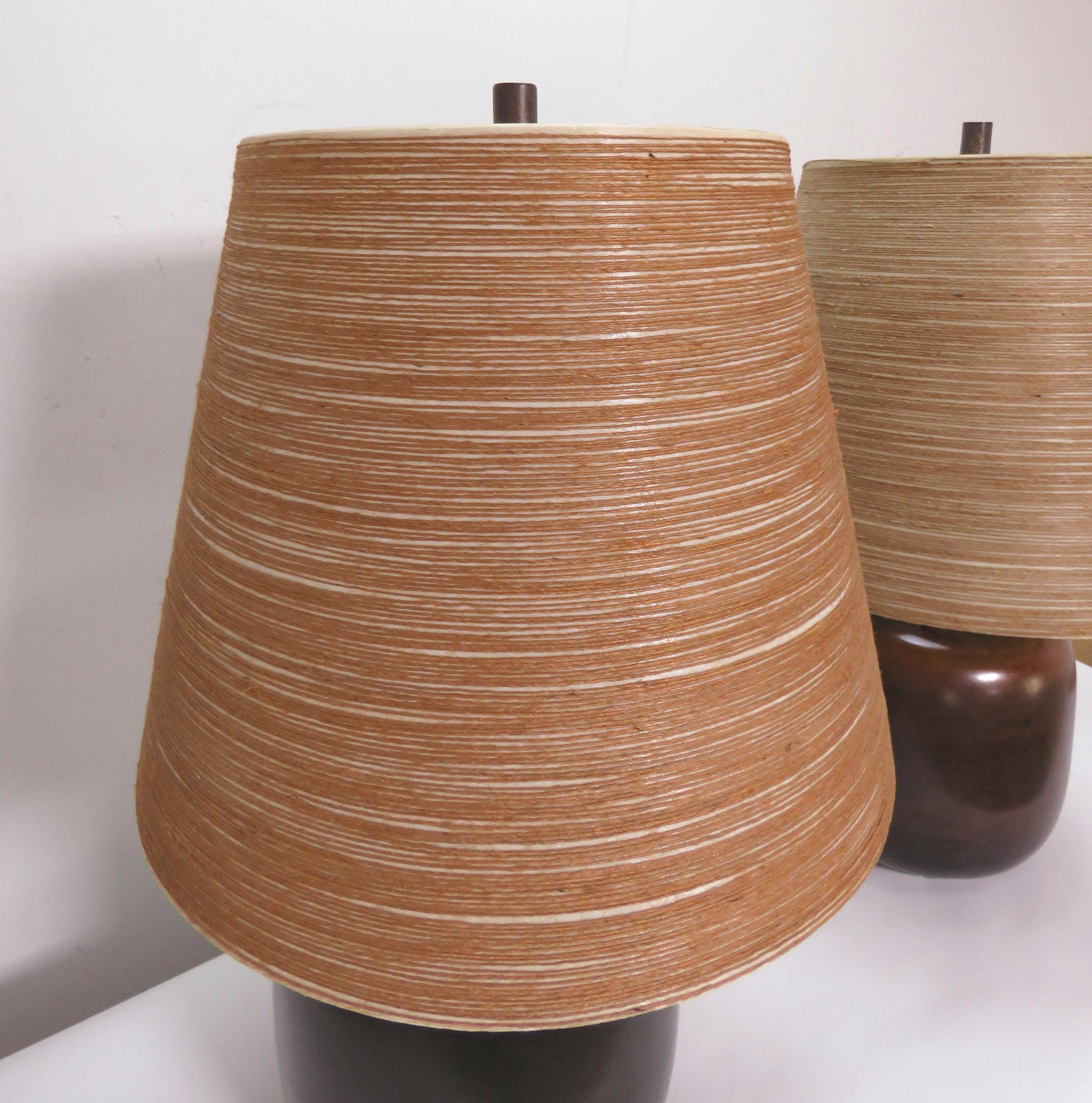 Pair of Lotte & Gunnar Bostlund Art Pottery Table Lamps, circa 1970s In Good Condition In Peabody, MA