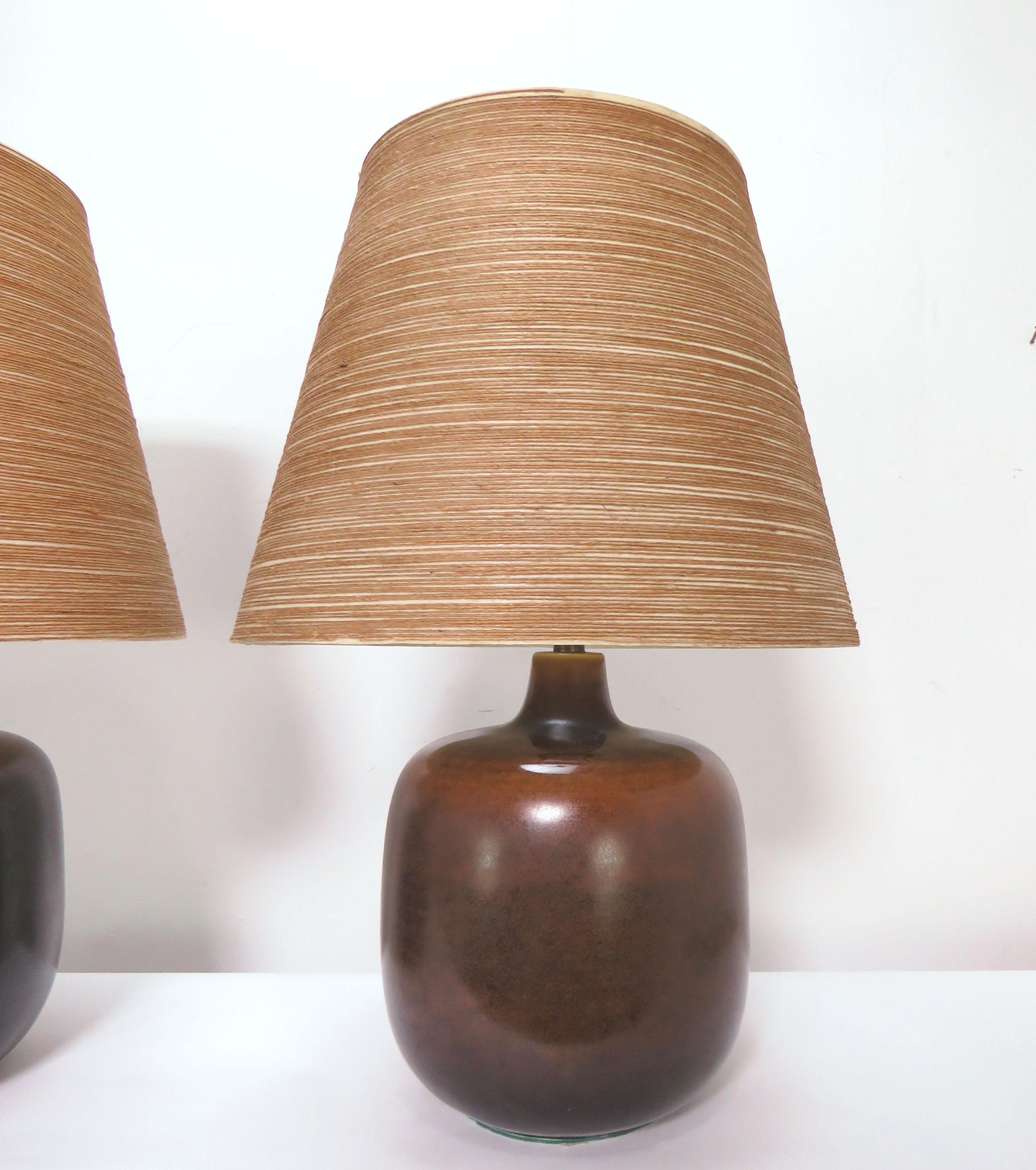 Late 20th Century Pair of Lotte & Gunnar Bostlund Art Pottery Table Lamps, circa 1970s