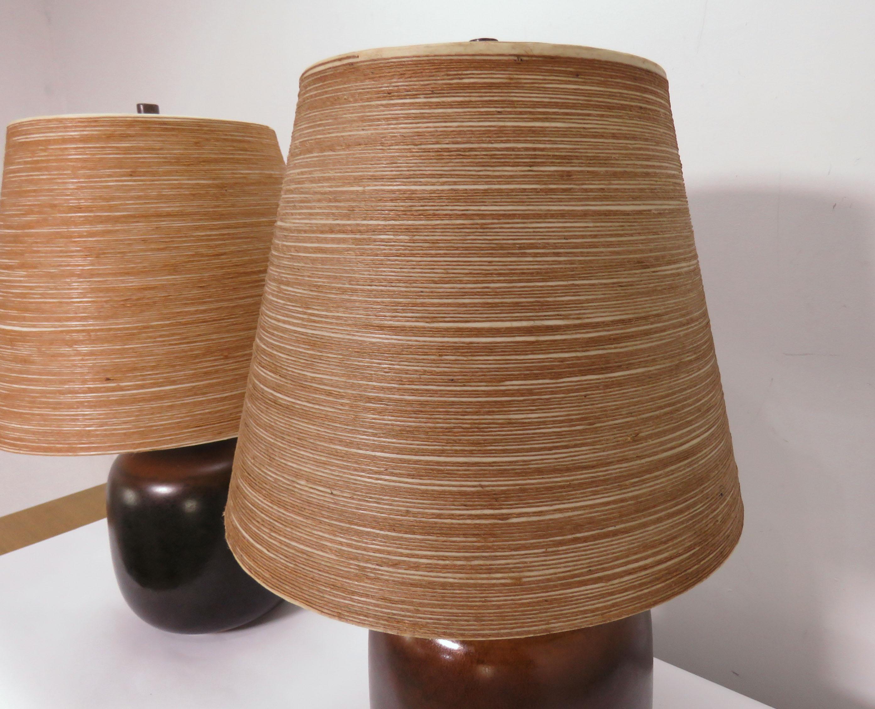 Pair of Lotte & Gunnar Bostlund Art Pottery Table Lamps, circa 1970s 1