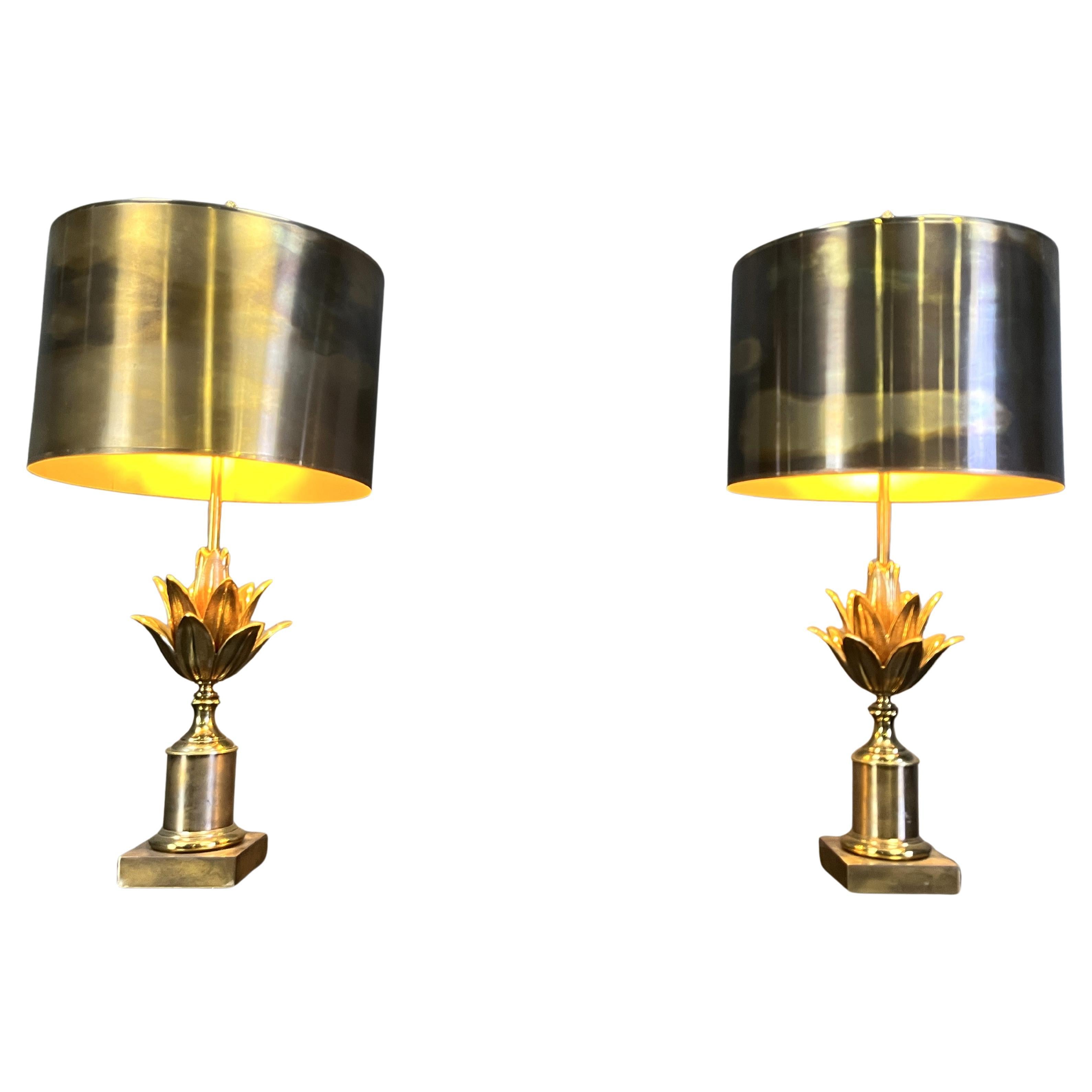 Coppia di lampade da tavolo a fiore di loto firmate Maison Charles, anni '70