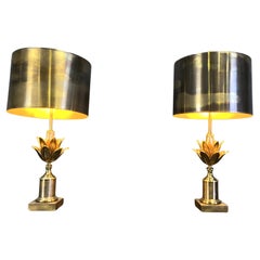 Coppia di lampade da tavolo a fiore di loto firmate Maison Charles, anni '70
