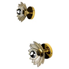 Pair of Lotus Flower Wall Sconces Mother-of-Pearl Petals & Gilt Brass Italy 1970