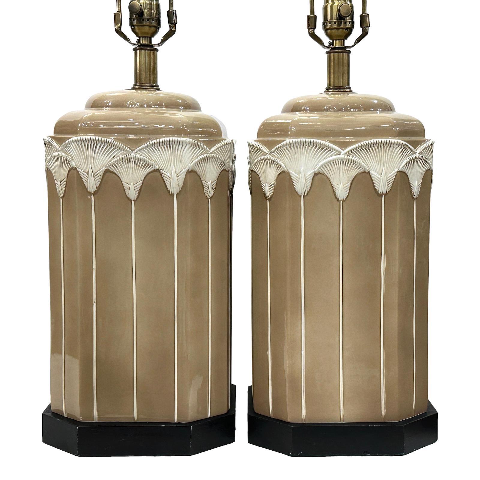 French Pair of Lotus Motif Table Lamps For Sale
