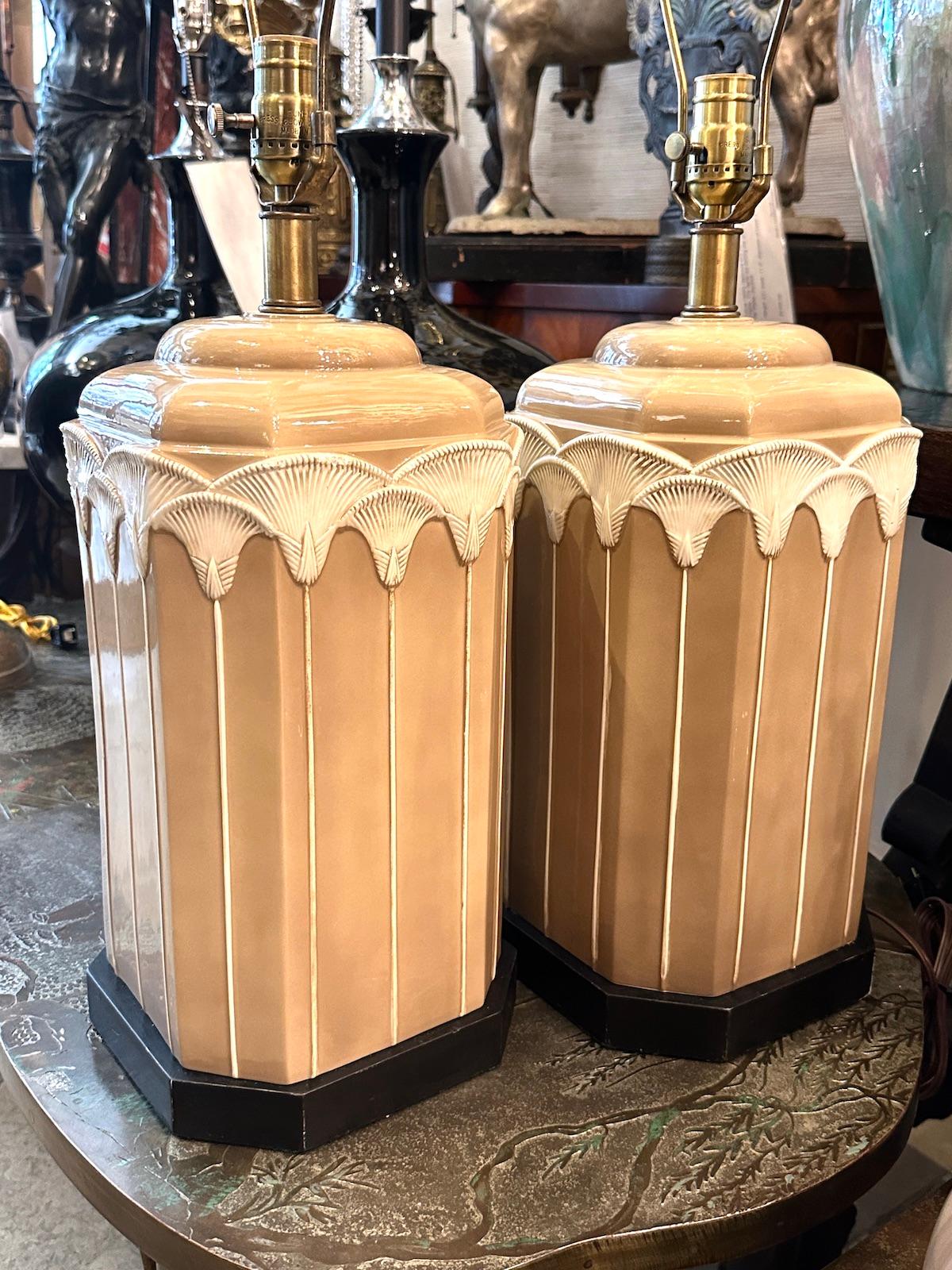 Mid-20th Century Pair of Lotus Motif Table Lamps For Sale