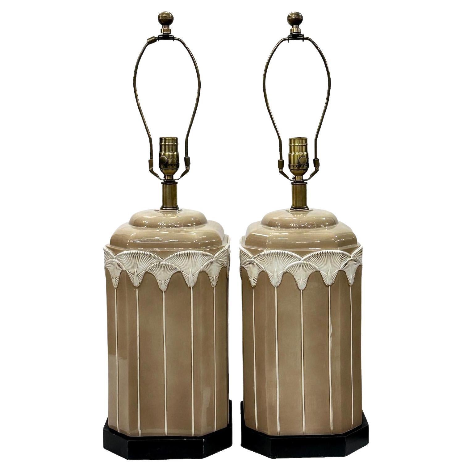 Pair of Lotus Motif Table Lamps For Sale