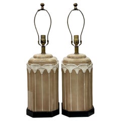 Retro Pair of Lotus Motif Table Lamps