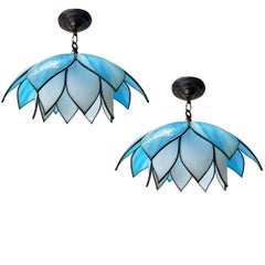 Pair of Lotus Shaped Leaded Glass Light Fixtures, Sold Individually