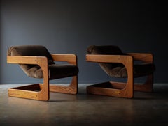 Pair of Lou Hodges Lounge Chairs, Oak, Walnut, 1970s