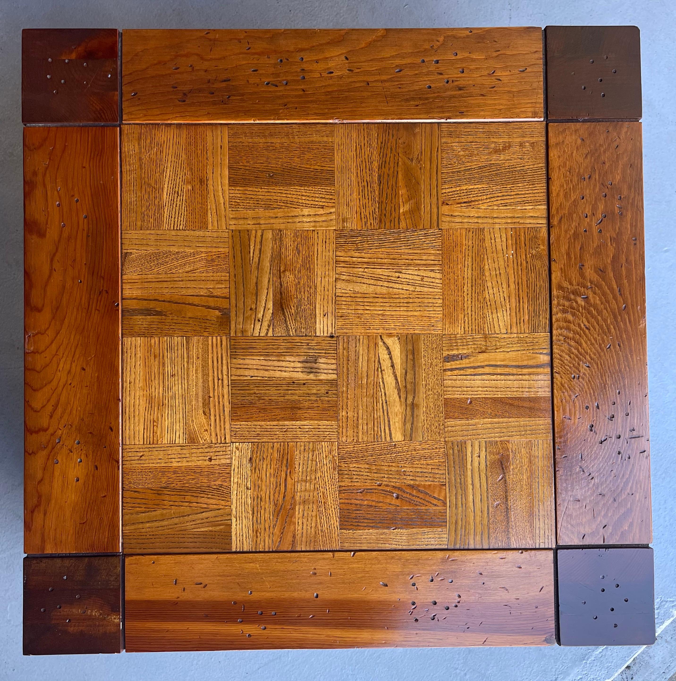 Pair of Lou Hodges Style California Design Walnut and Parquet Oak End Tables For Sale 4