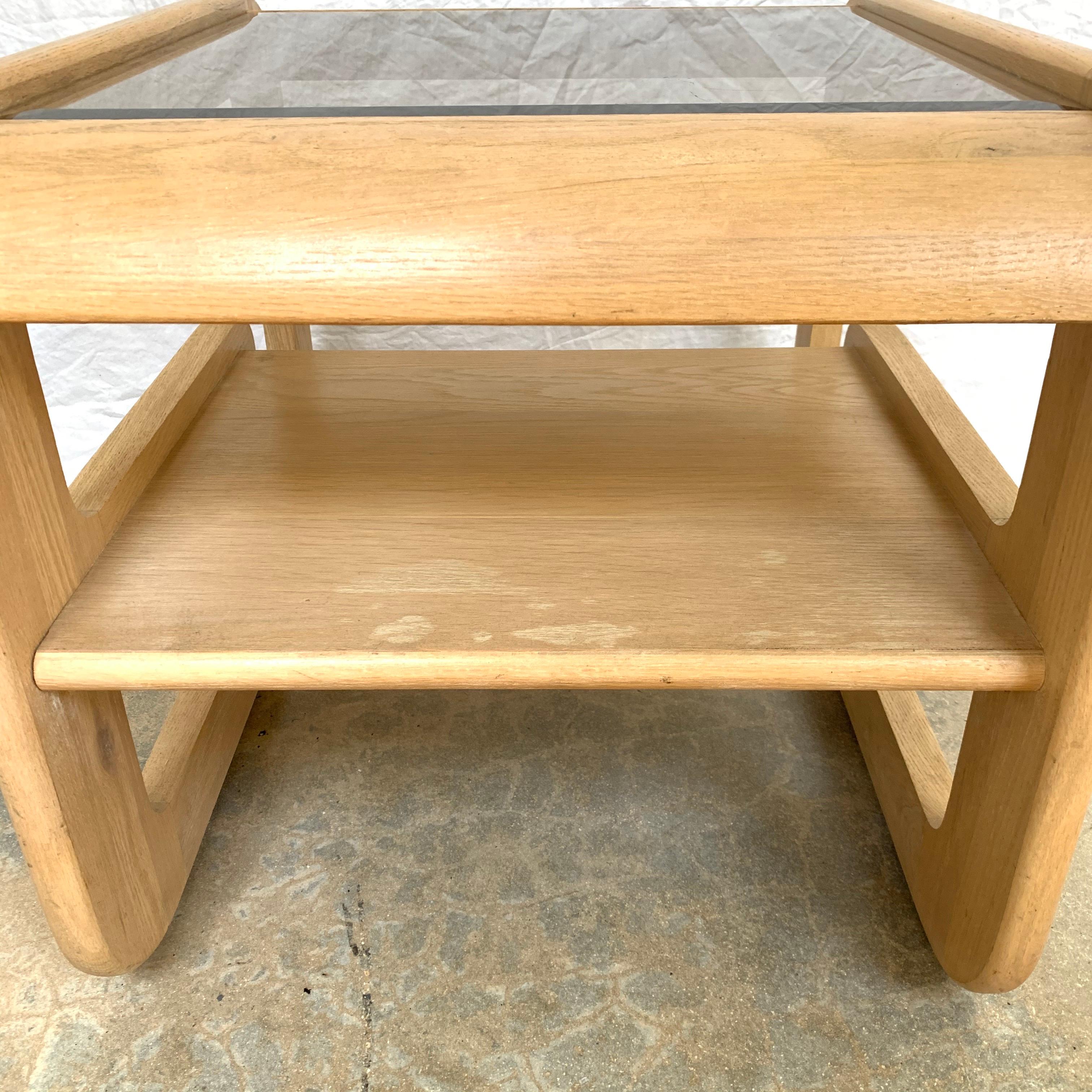 Post Modern Pair of White Oak and Smoked Glass End or Side Tables, USA, 1970s For Sale 3