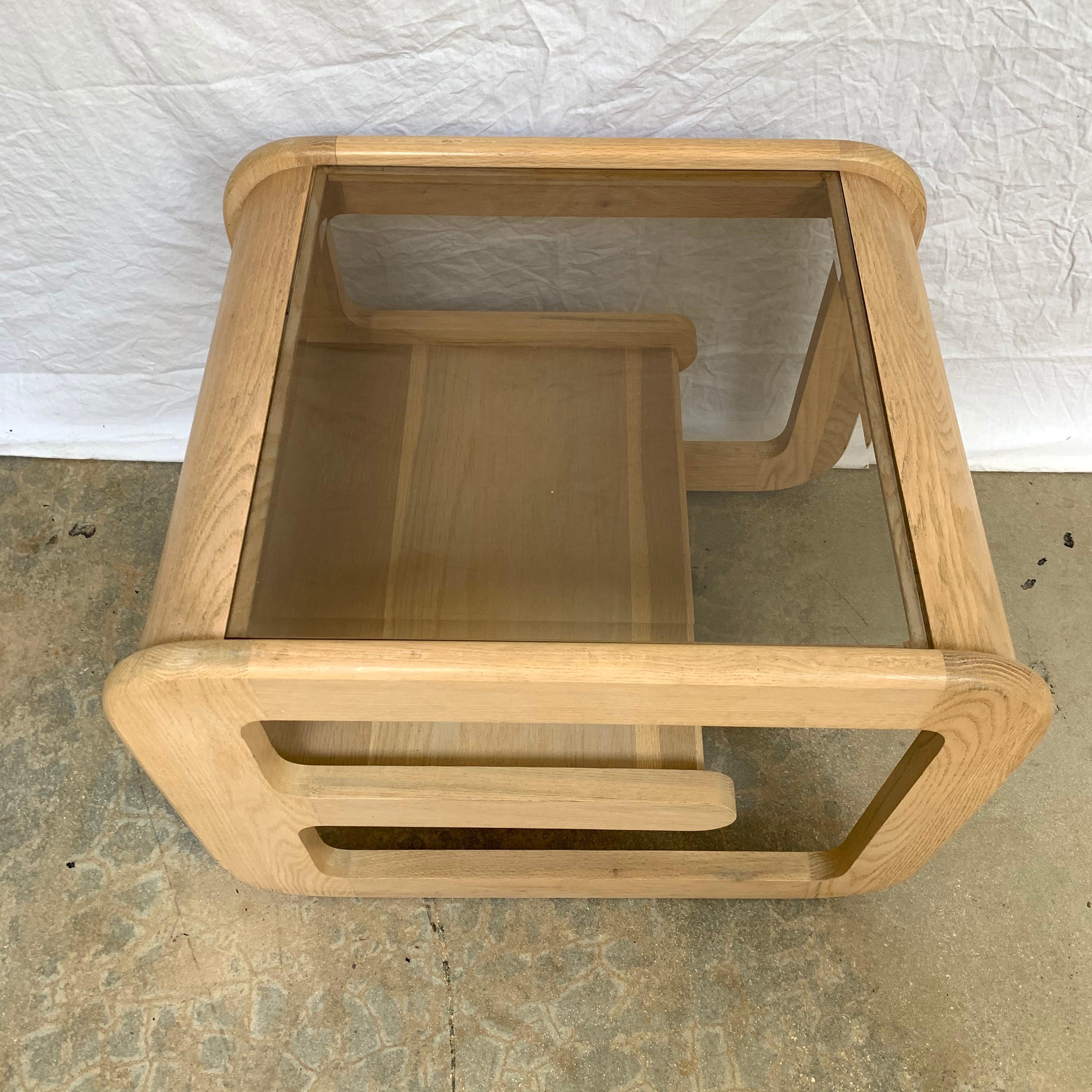 Post Modern Pair of White Oak and Smoked Glass End or Side Tables, USA, 1970s For Sale 1