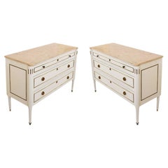 Pair of Louis 16th Style Commodes With Brass Hardware and Marble Tops