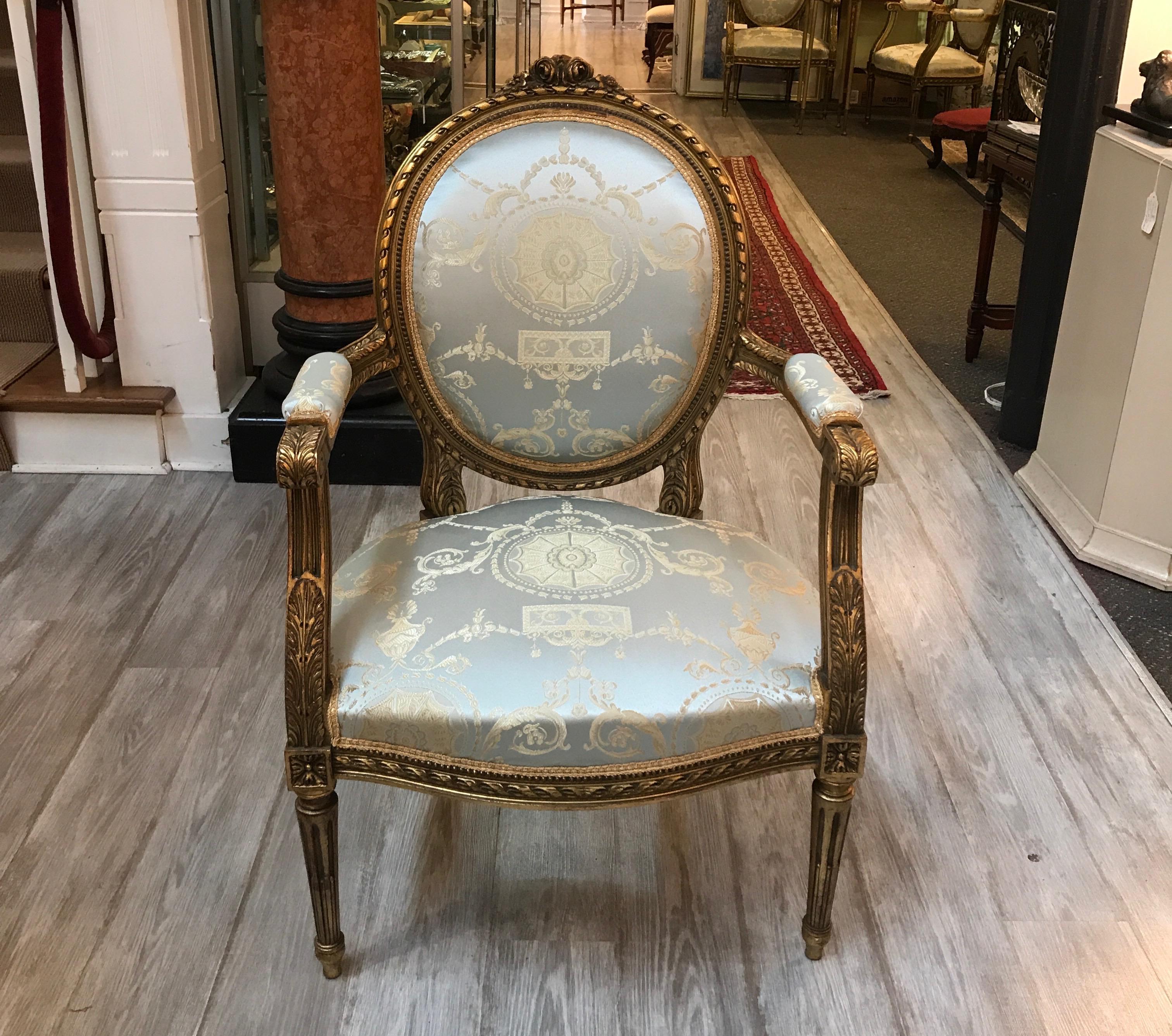 Pair of Louis XVI Gilt Wood Chairs 1