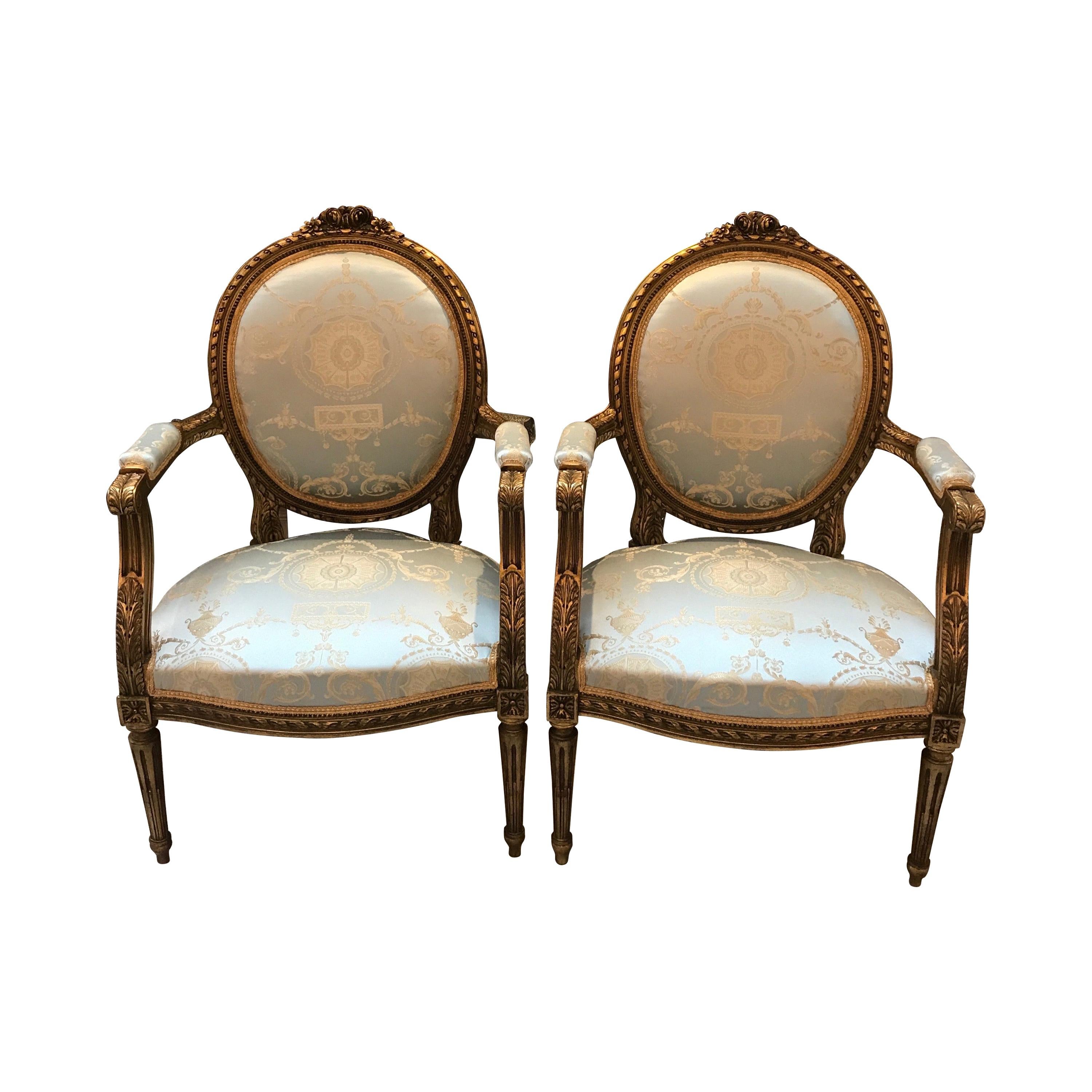 Pair of Louis XVI Gilt Wood Chairs