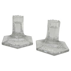 Louis Comfort Tiffany Crystal Candlesticks, Pair, New York, 1992