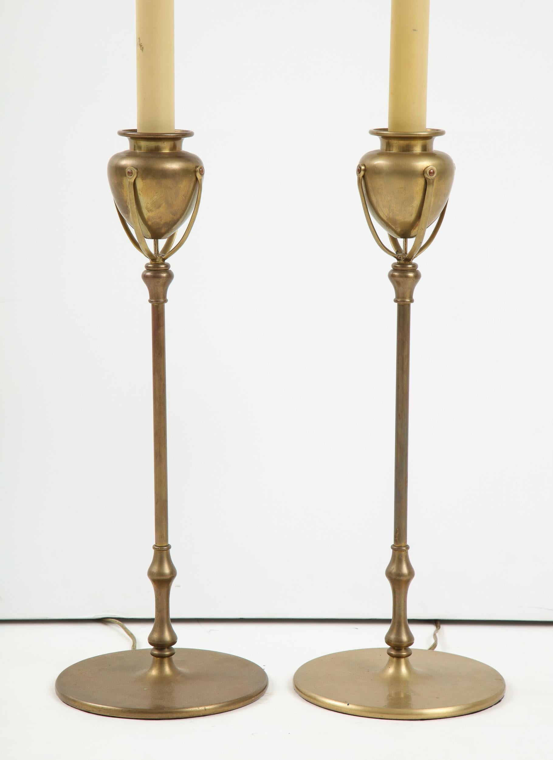 Bronze Pair of Louis Comfort Tiffany Inspired Lamps
