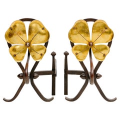 Pair of Louis Majorelle Iron and Brass Andirons 