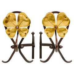 Pair of Louis Majorelle Iron and Brass Andirons