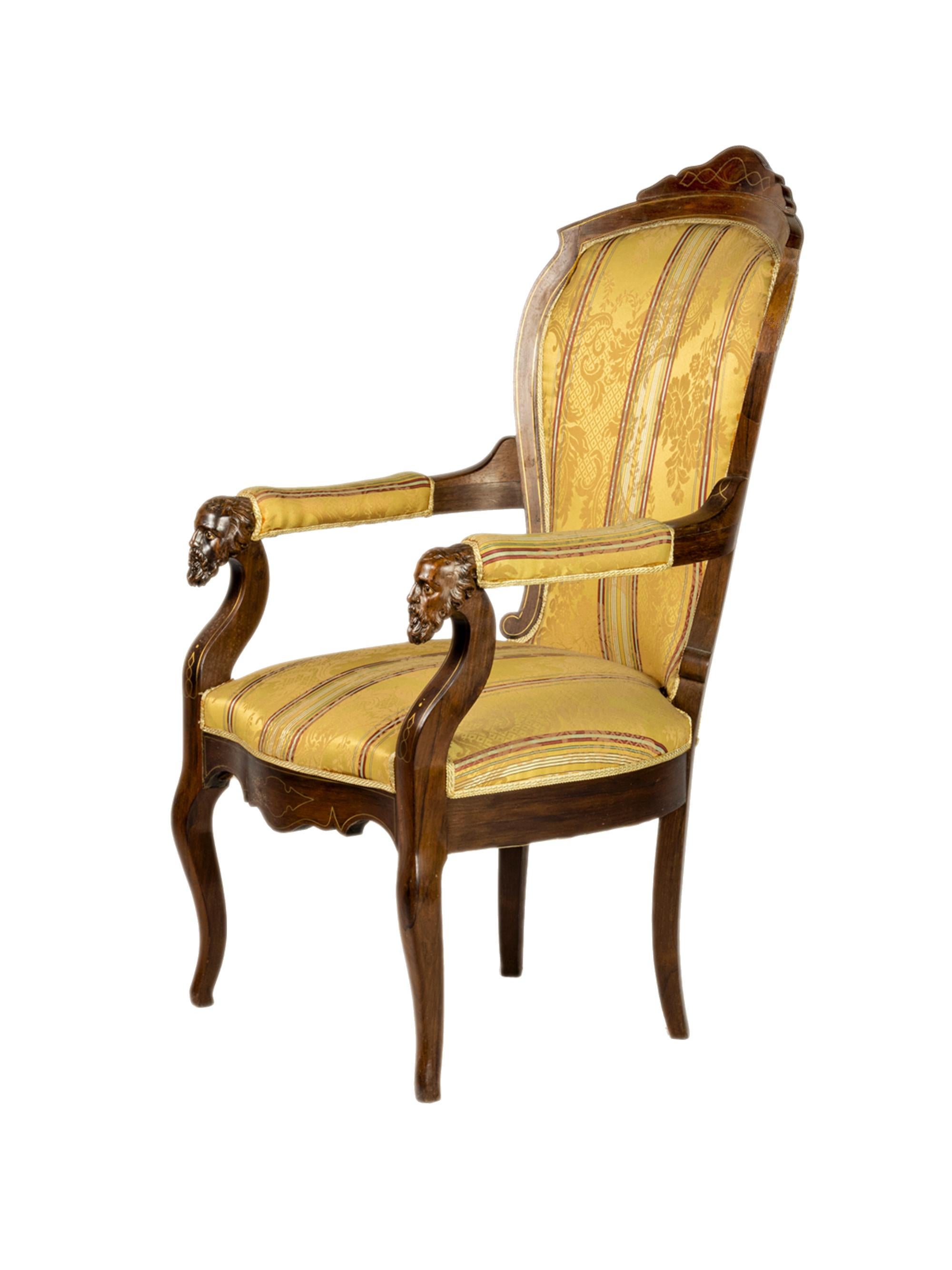 Hand-Carved Pair of Louis Philippe Armchairs, 19th Century For Sale