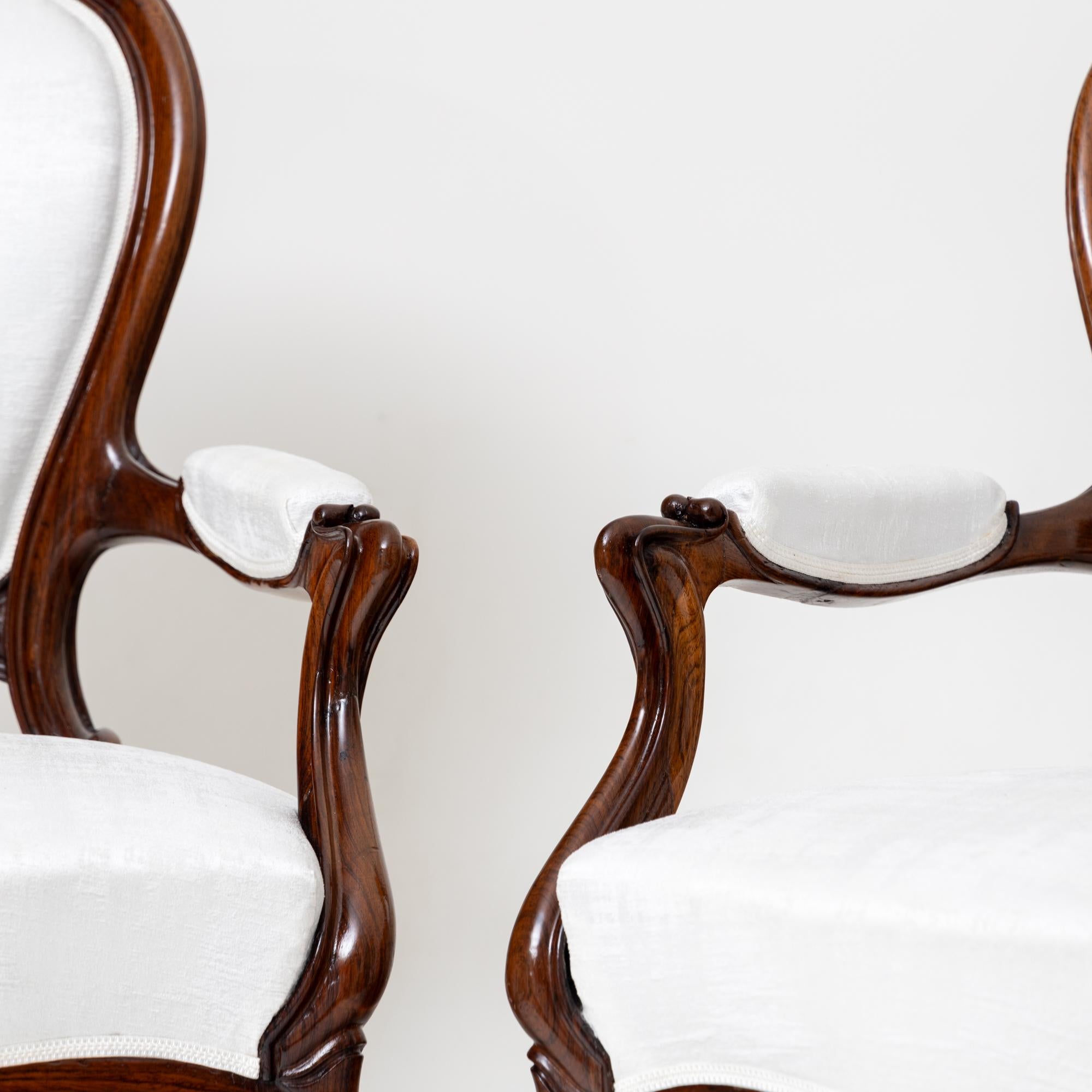 German Pair of Louis Philippe Armchairs, White Satin-sheen Fabric, 19th Century For Sale