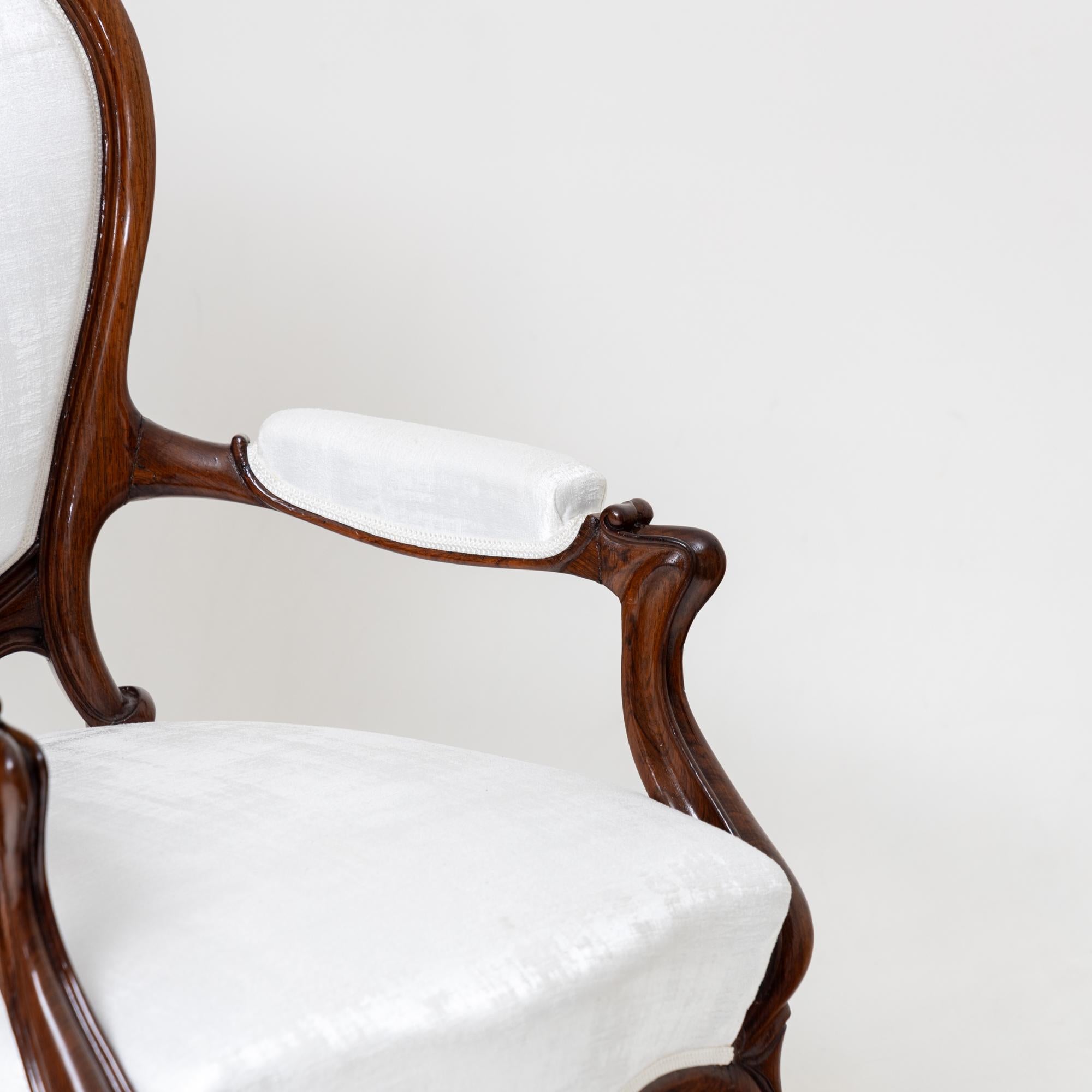 Pair of Louis Philippe Armchairs, White Satin-sheen Fabric, 19th Century For Sale 1