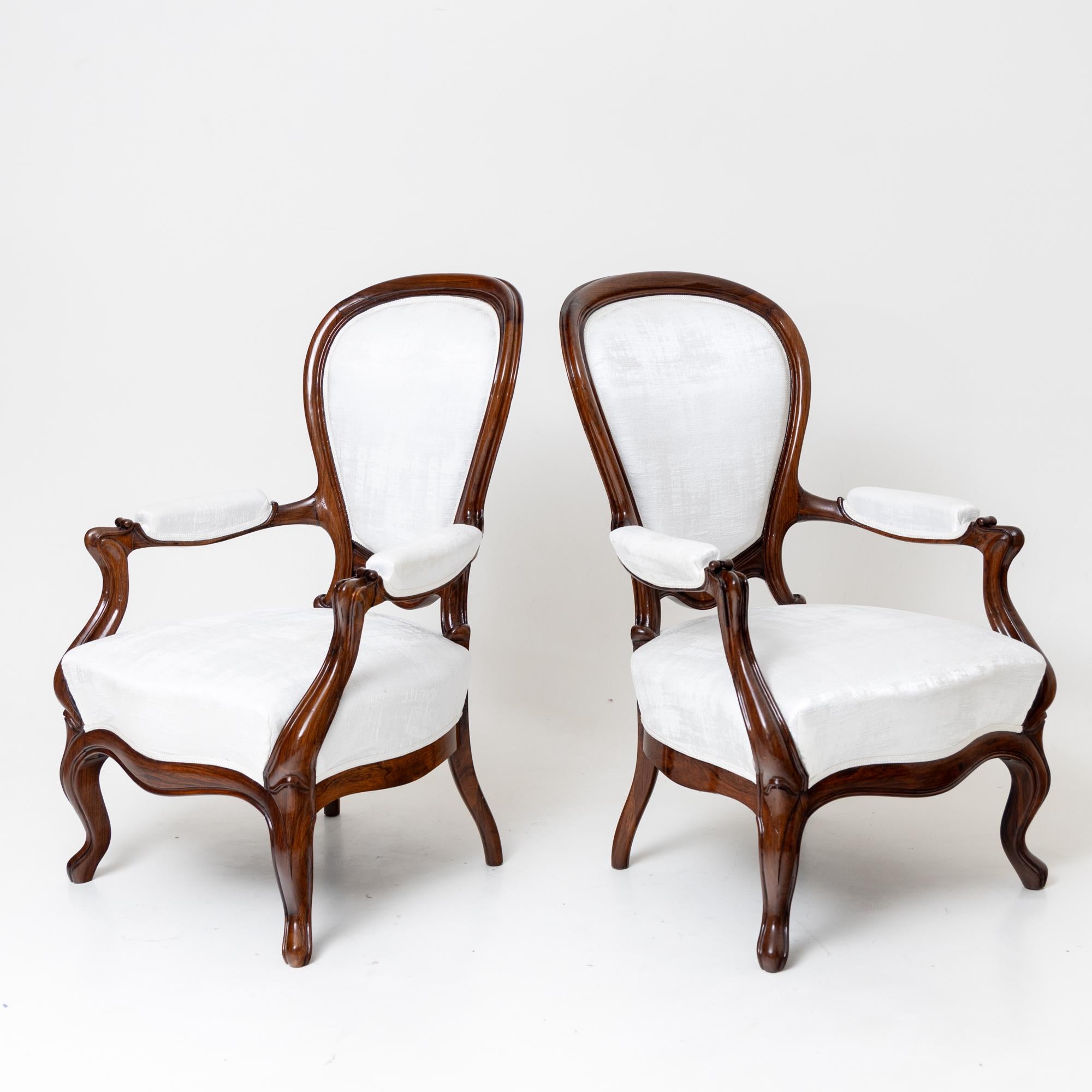 Pair of Louis Philippe Armchairs, White Satin-sheen Fabric, 19th Century For Sale 5