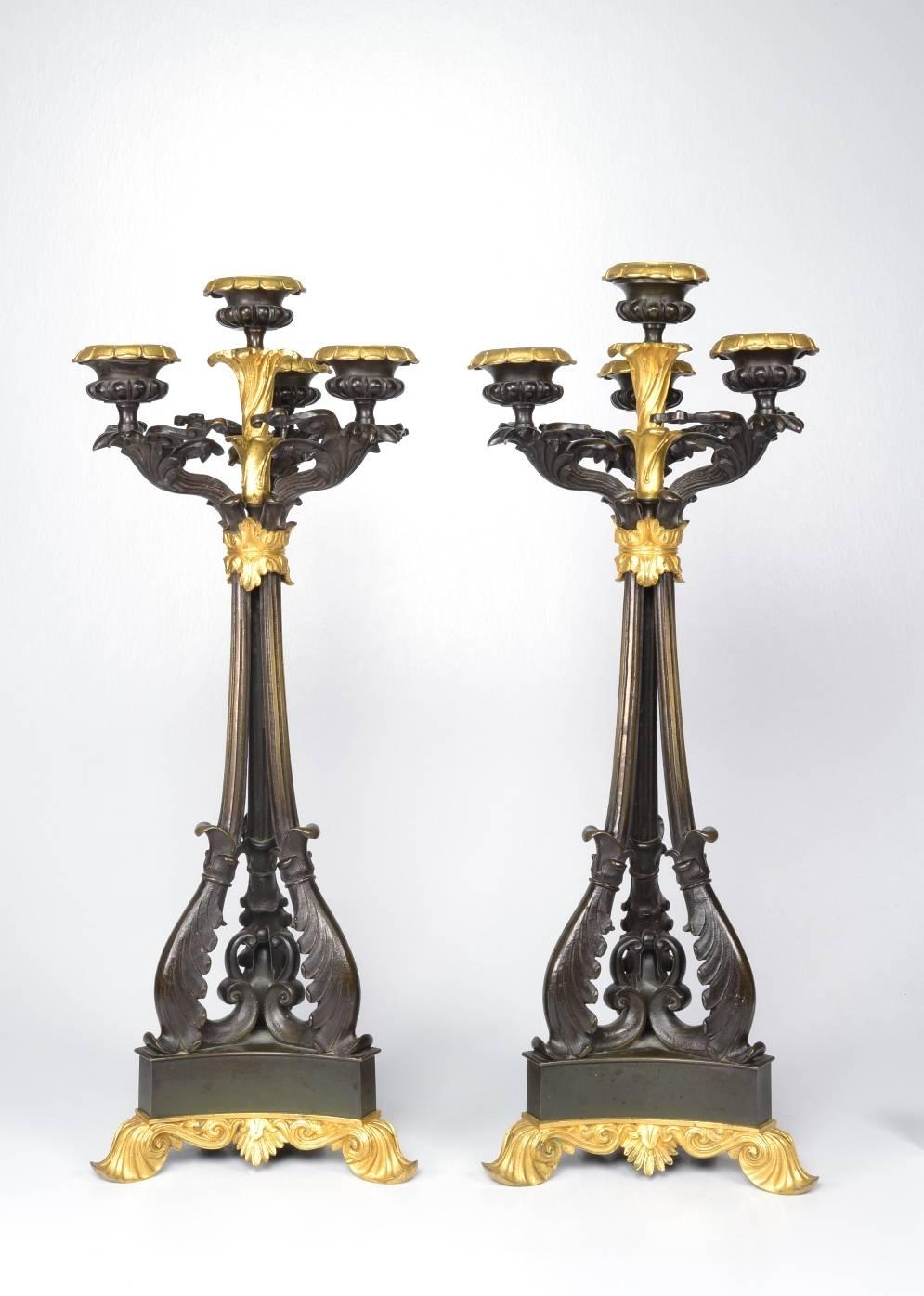 Pair of Louis-Philippe Bronze and Ormolu Candelabra, circa 1840 4