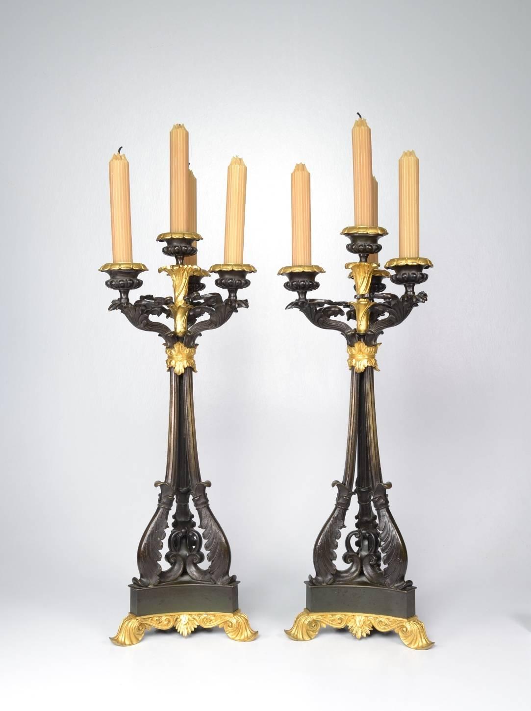 Louis Philippe Pair of Louis-Philippe Bronze and Ormolu Candelabra, circa 1840