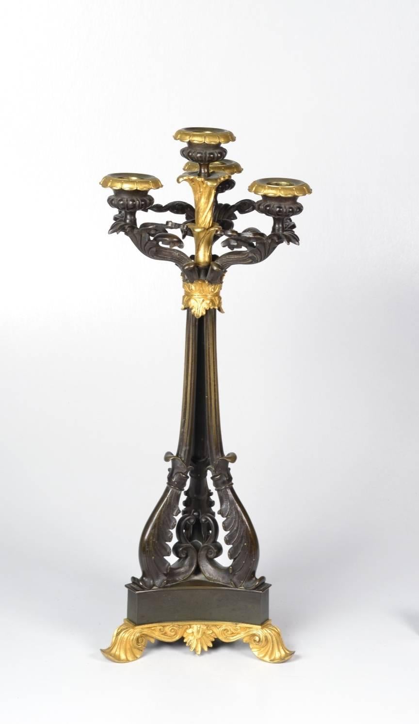 French Pair of Louis-Philippe Bronze and Ormolu Candelabra, circa 1840
