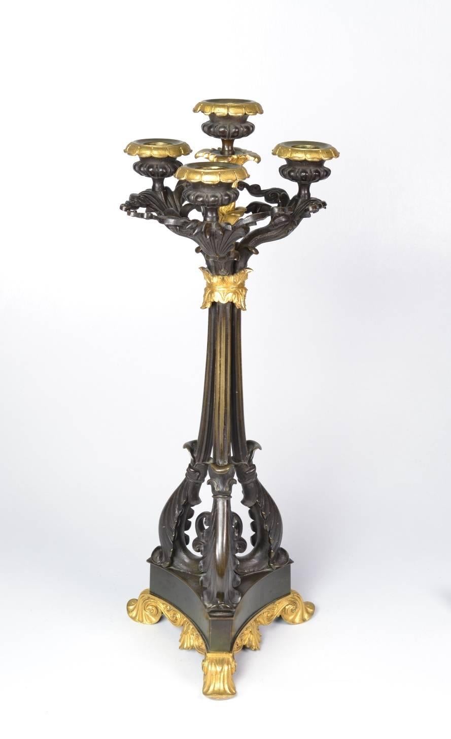 Pair of Louis-Philippe Bronze and Ormolu Candelabra, circa 1840 In Good Condition In St. Louis, MO