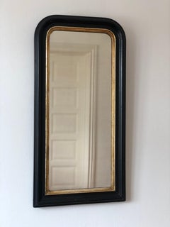 Pair of Louis Philippe Full Length French Mirrors in Black and Gold Late 19th Ce