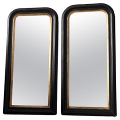 Pair of Louis Philippe Full Length French Mirrors in Black and Gold Late 19th Ce
